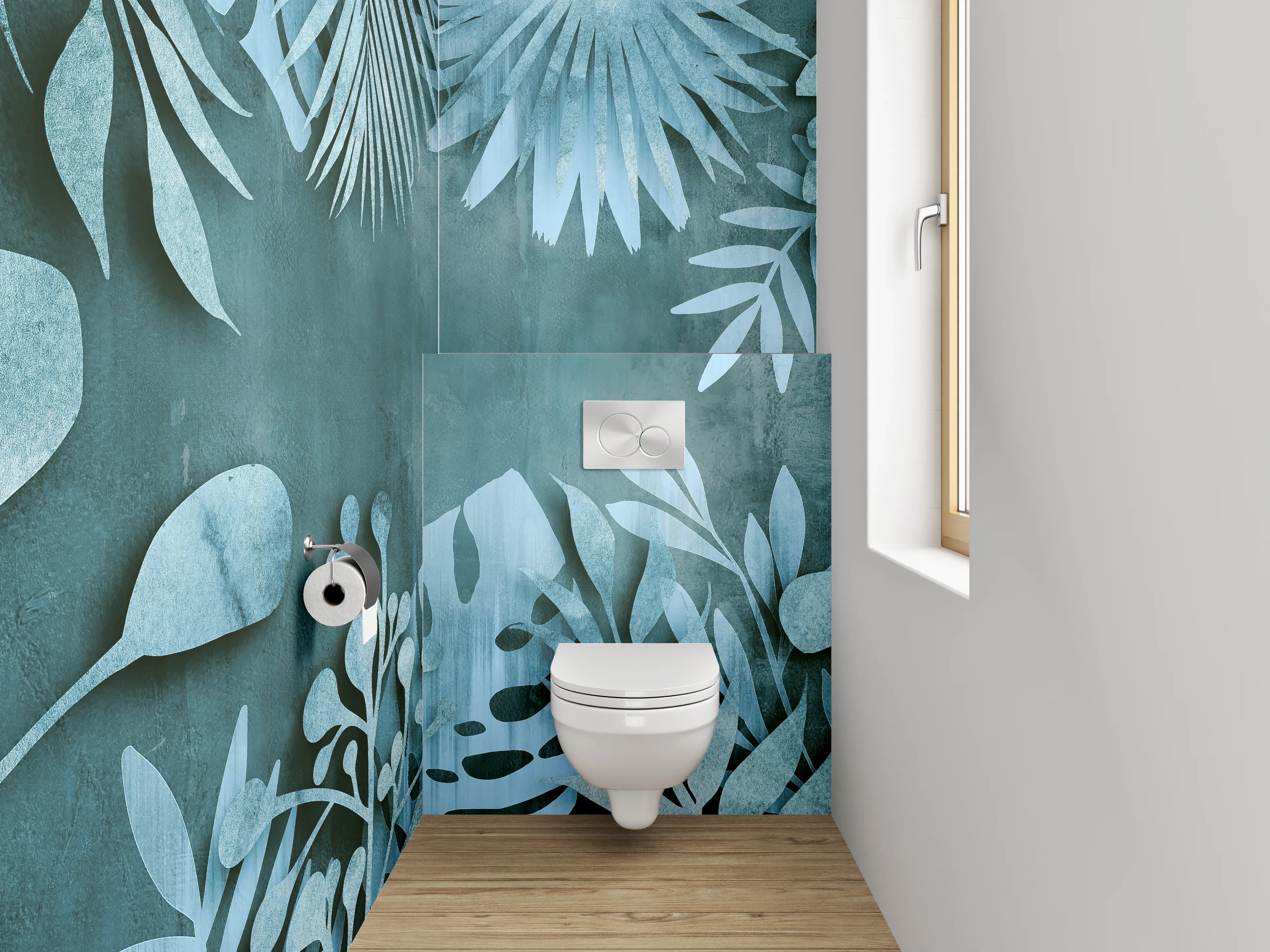 WC-Rückwand - Botanisches Aquarell Muster Blaugrün