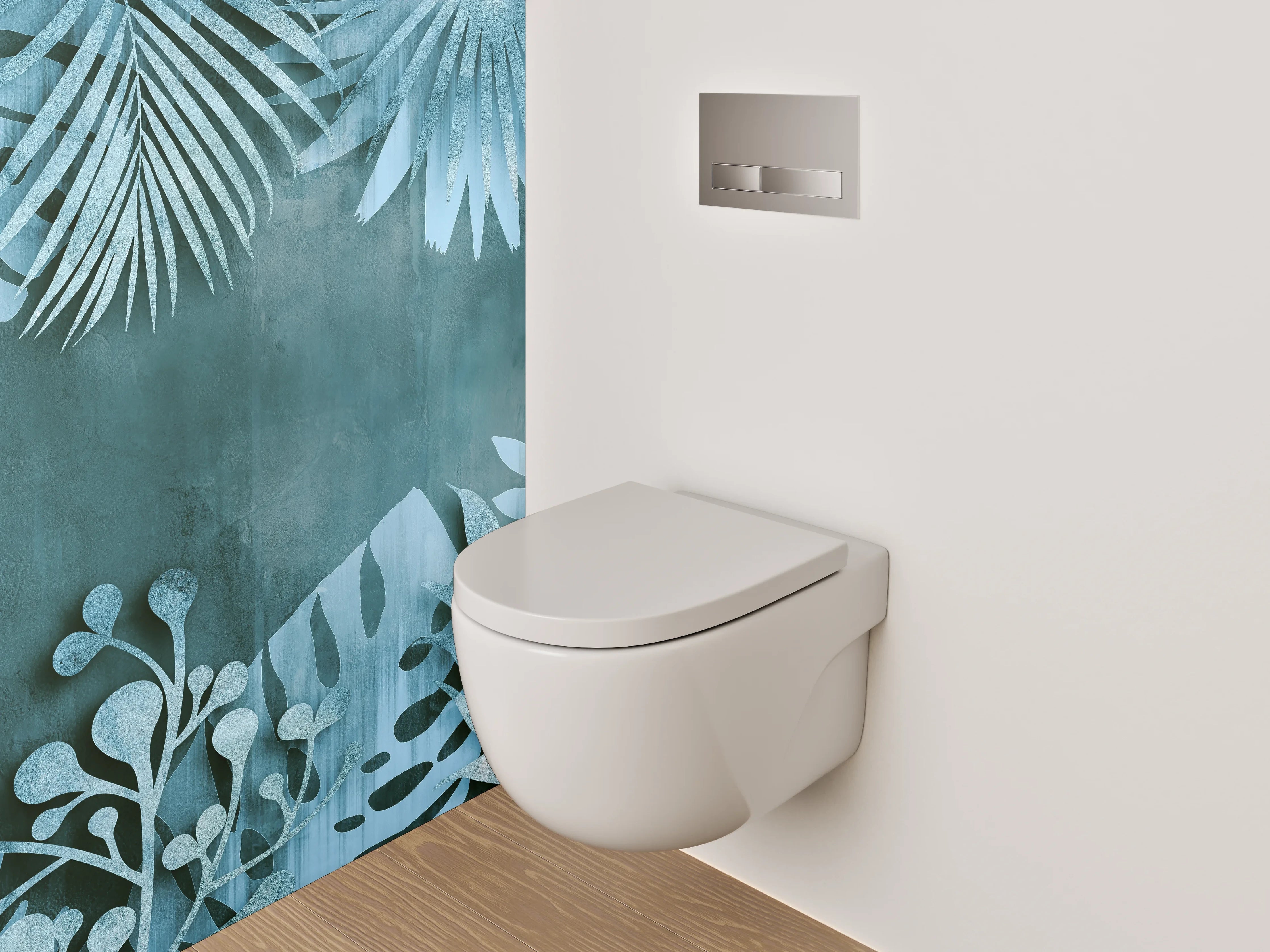 WC-Rückwand - Botanisches Aquarell Muster Blaugrün