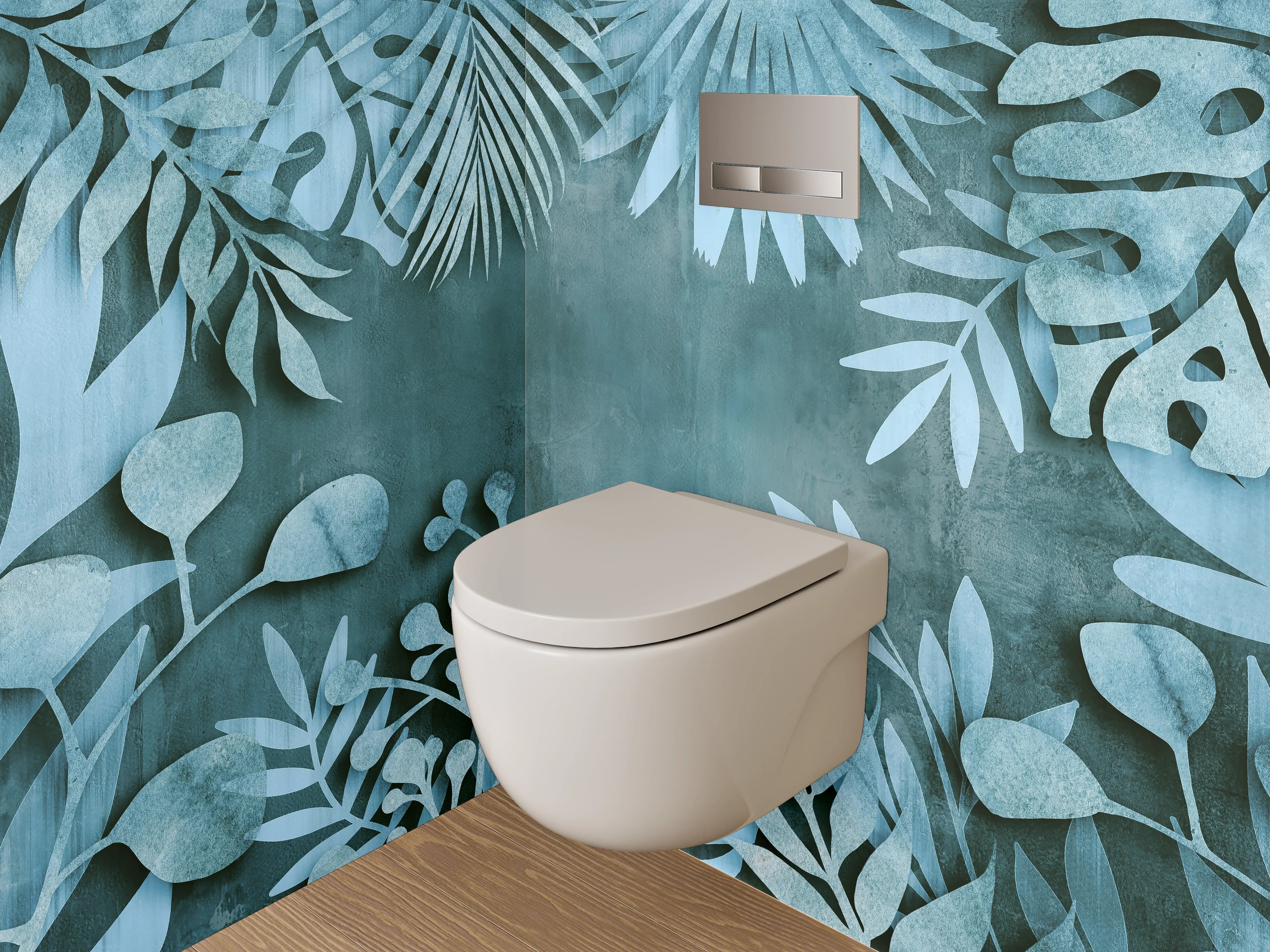 WC-Rückwand - Botanisches Aquarell Muster Blaugrün