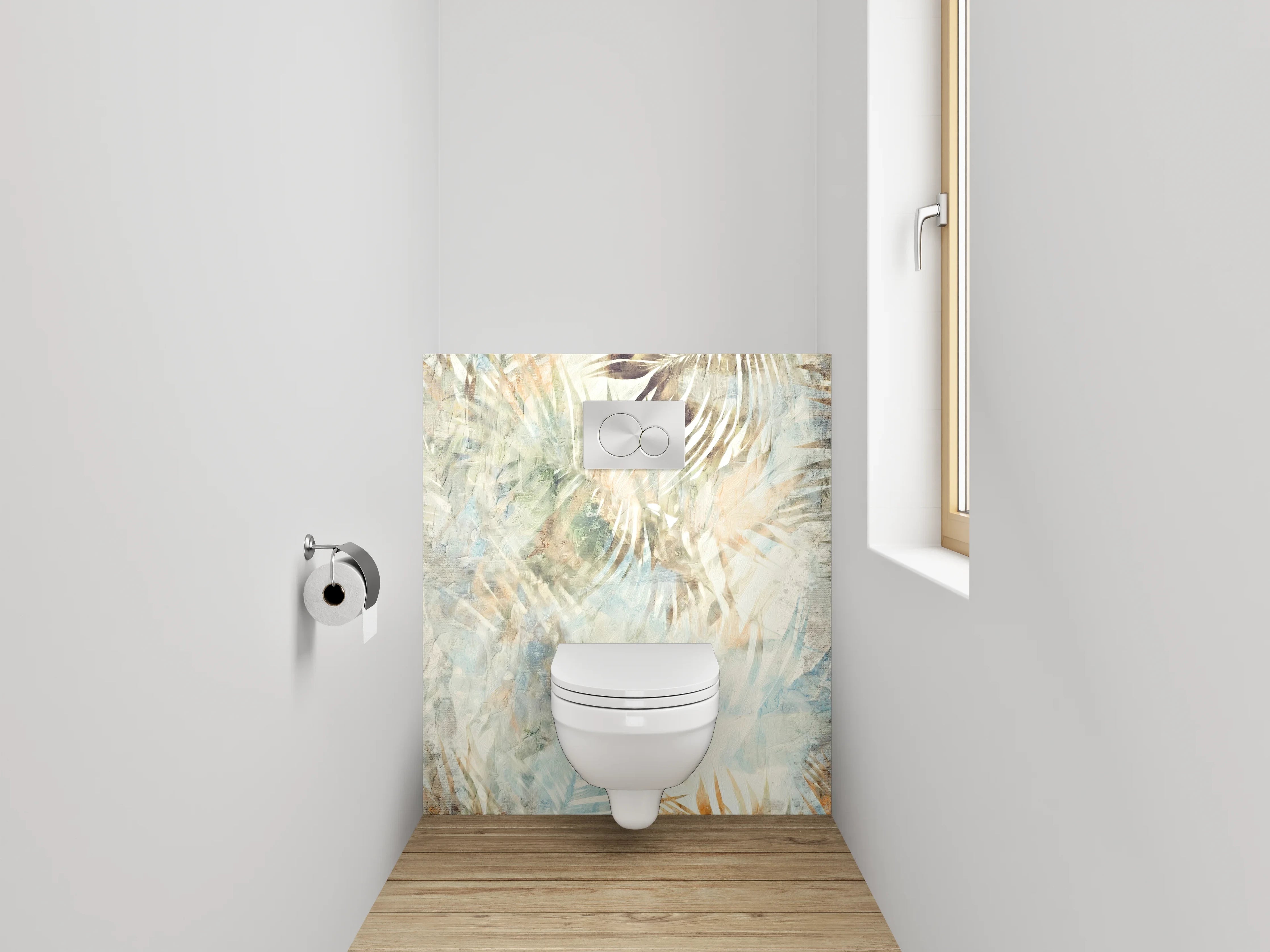 WC-Rückwand - Botanisches Aquarell Palmenmuster Beige Blau
