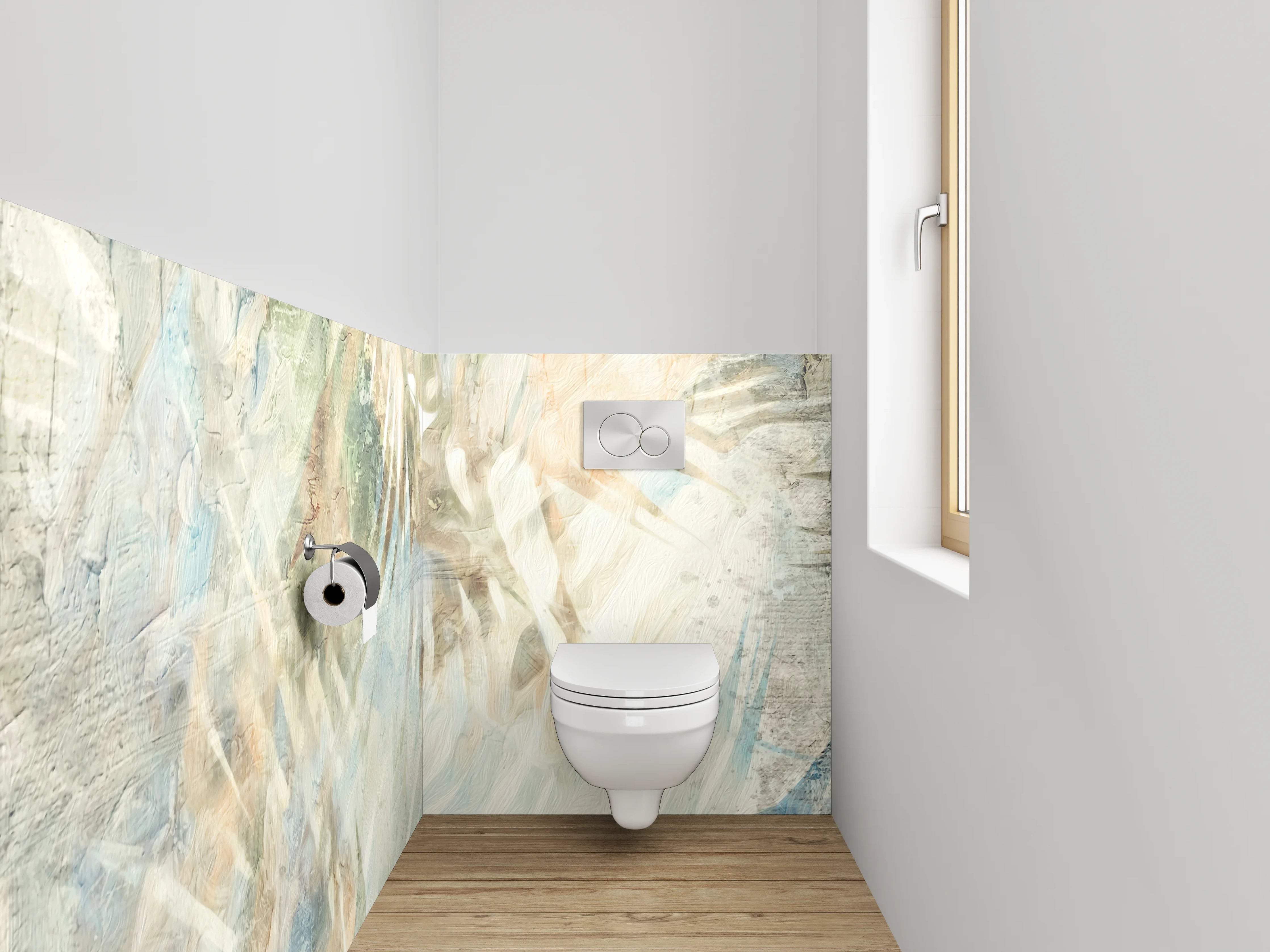 WC-Rückwand - Botanisches Aquarell Palmenmuster Beige Blau