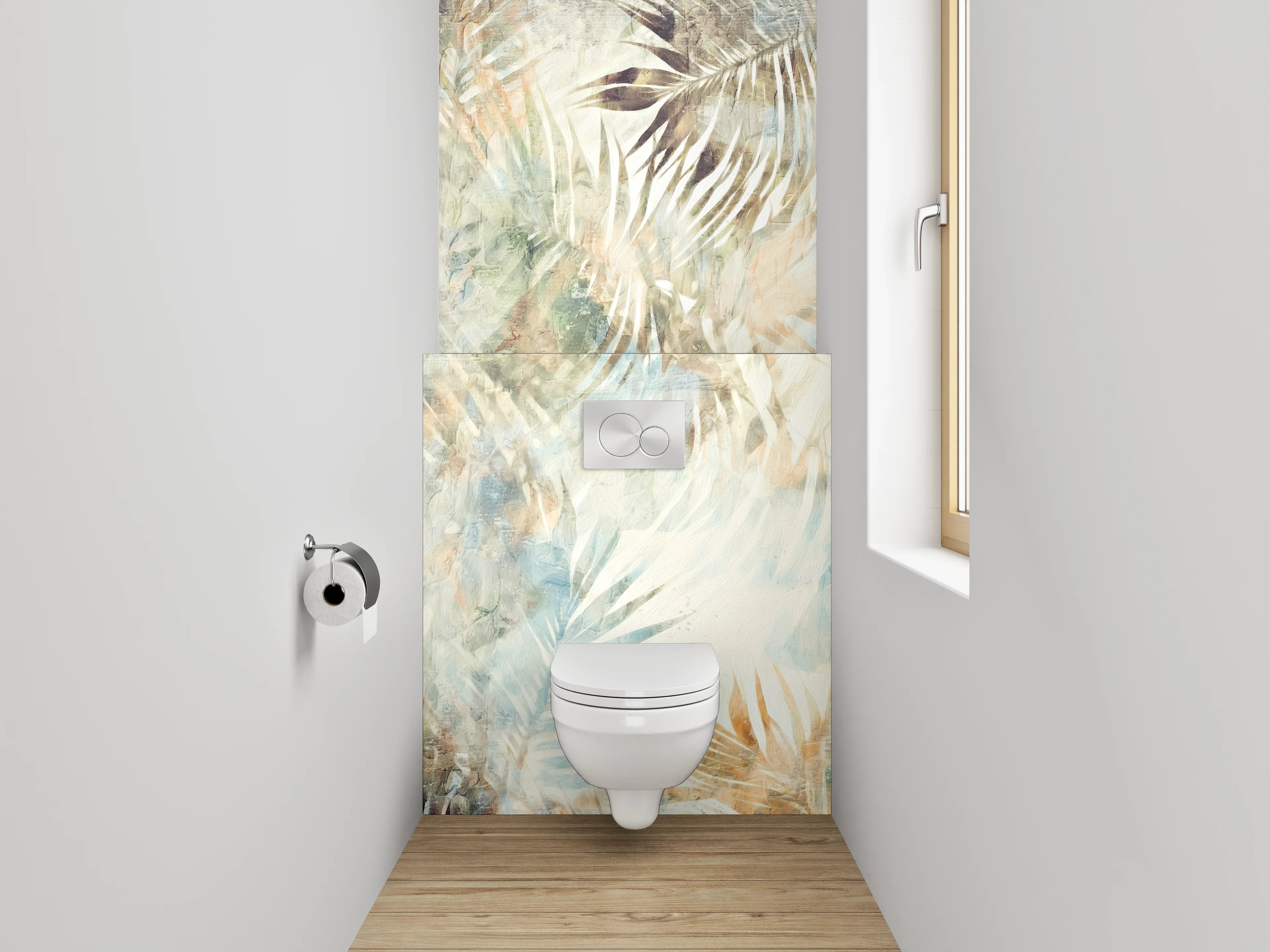 WC-Rückwand - Botanisches Aquarell Palmenmuster Beige Blau