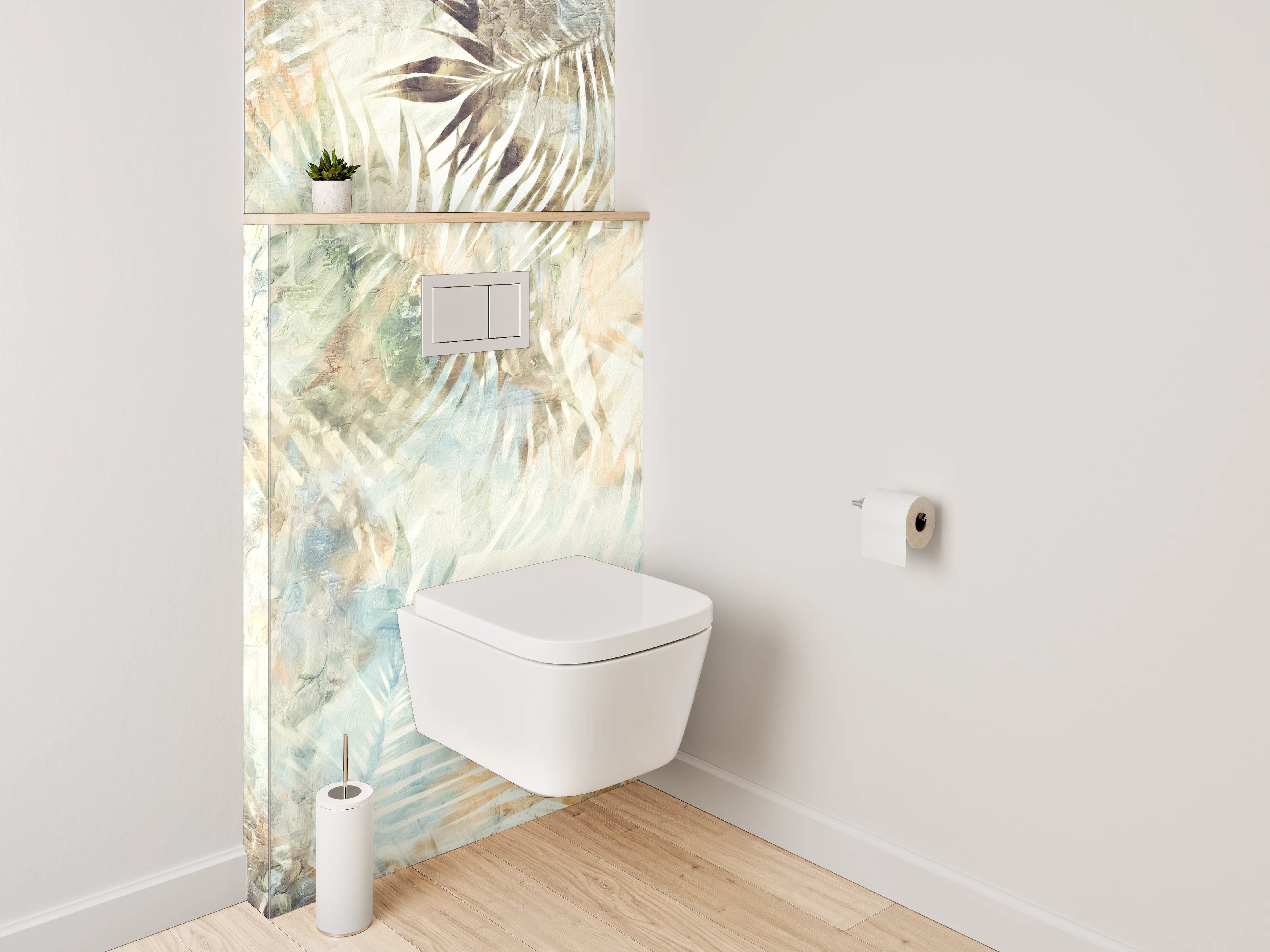WC-Rückwand - Botanisches Aquarell Palmenmuster Beige Blau