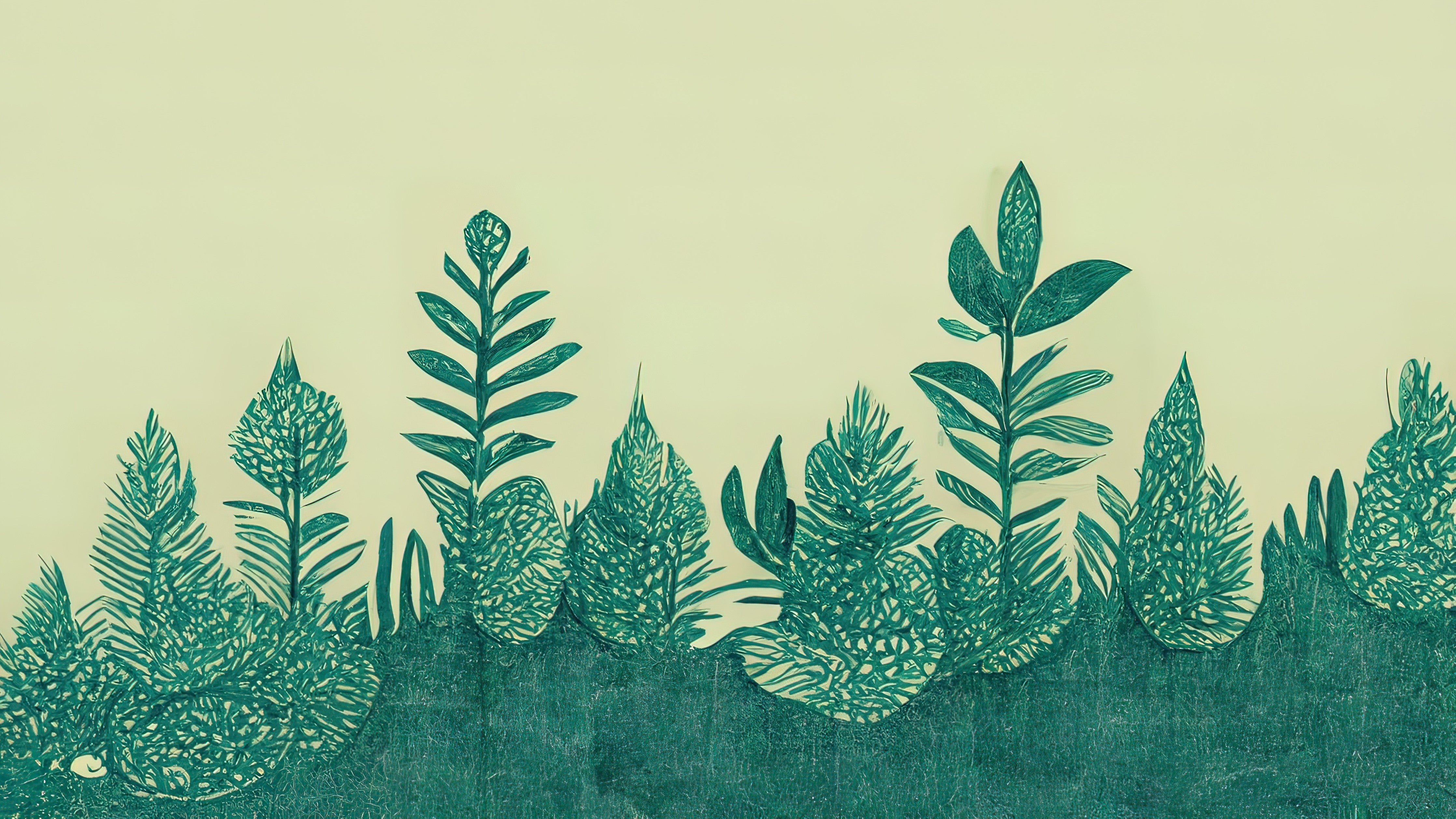 WC-Rückwand-Botanisches Aquarell Pflanzen Grün Illustration
