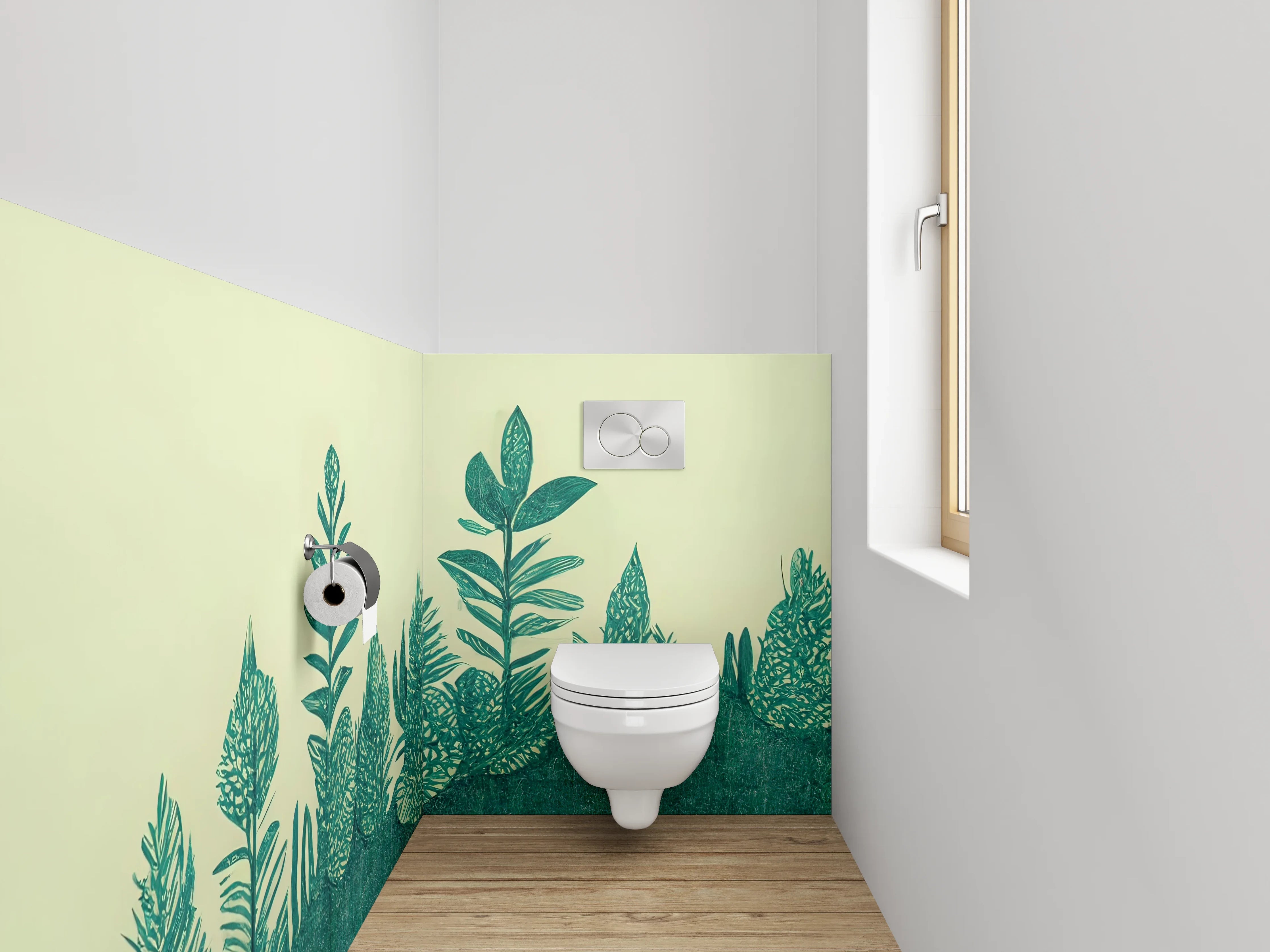 WC-Rückwand - Botanisches Aquarell Pflanzen Grün Illustration