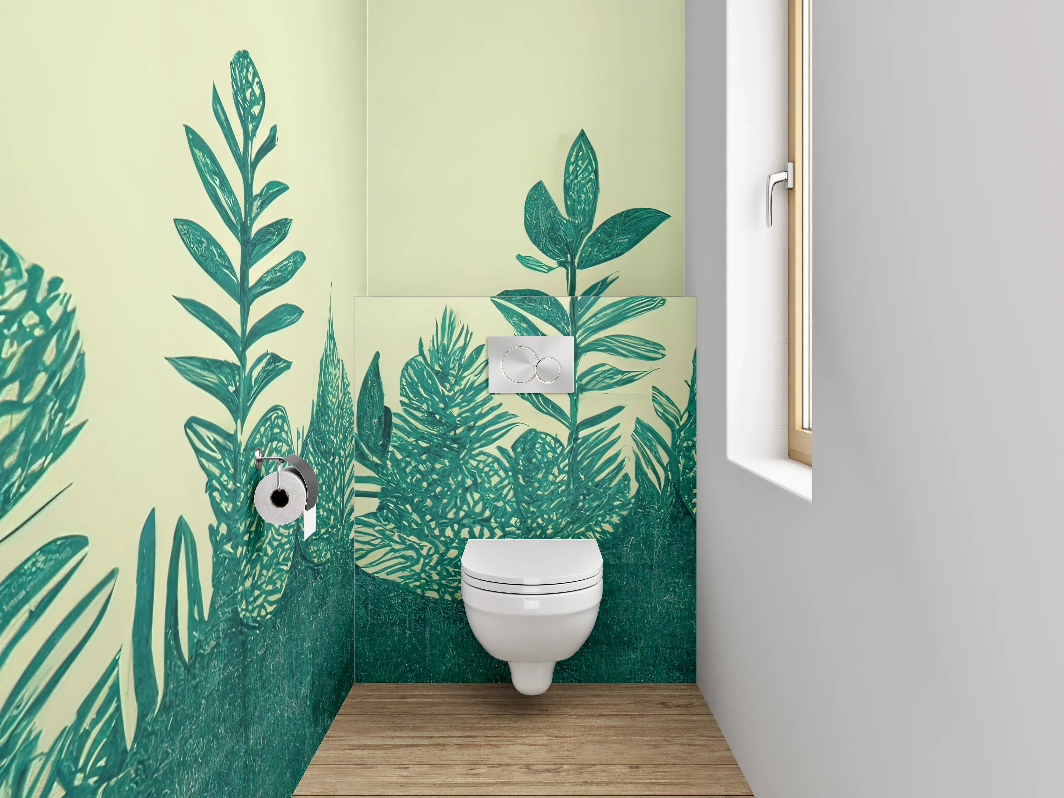 WC-Rückwand - Botanisches Aquarell Pflanzen Grün Illustration