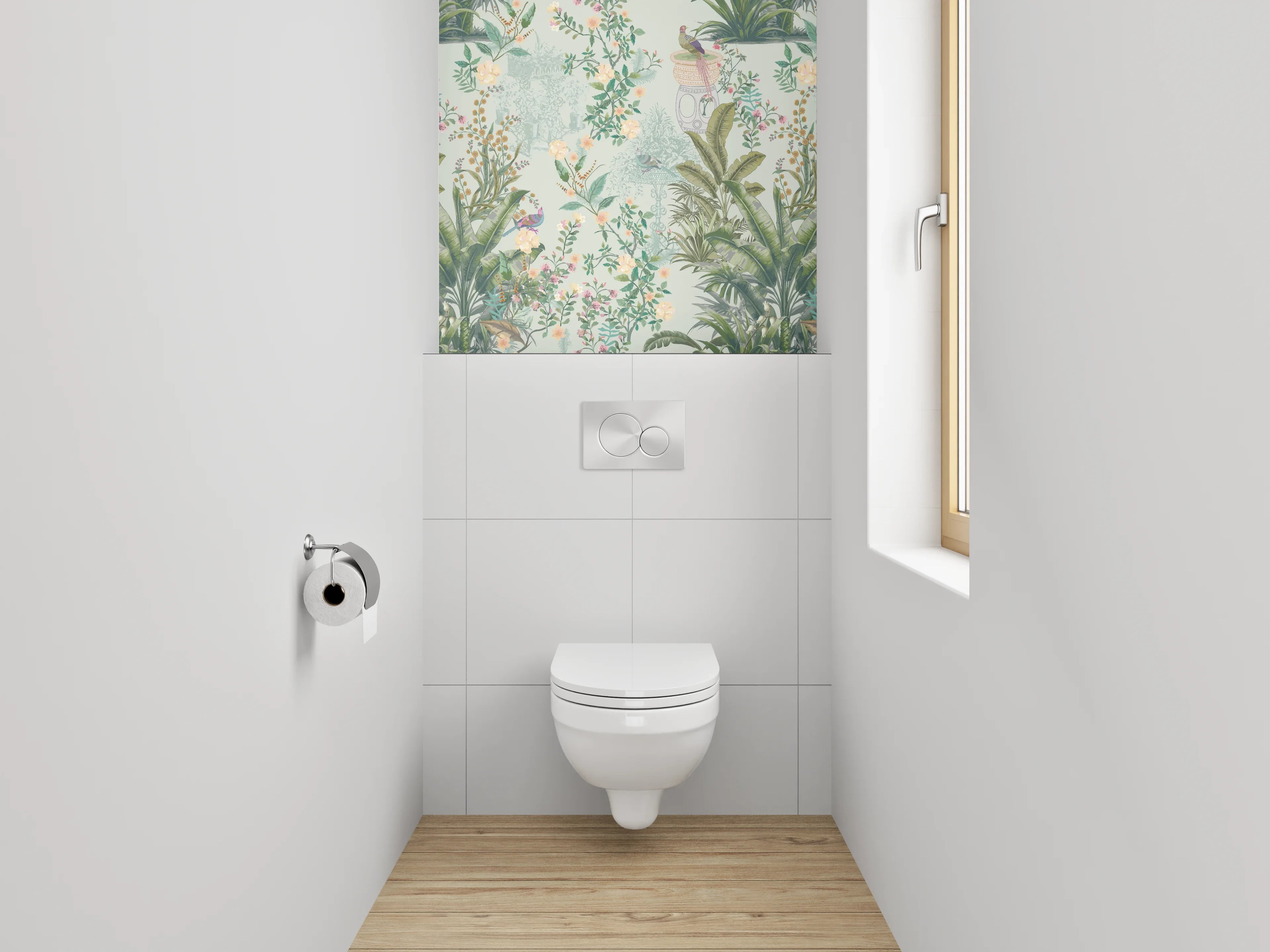 WC-Rückwand - Botanisches Aquarell Vögel Tapete