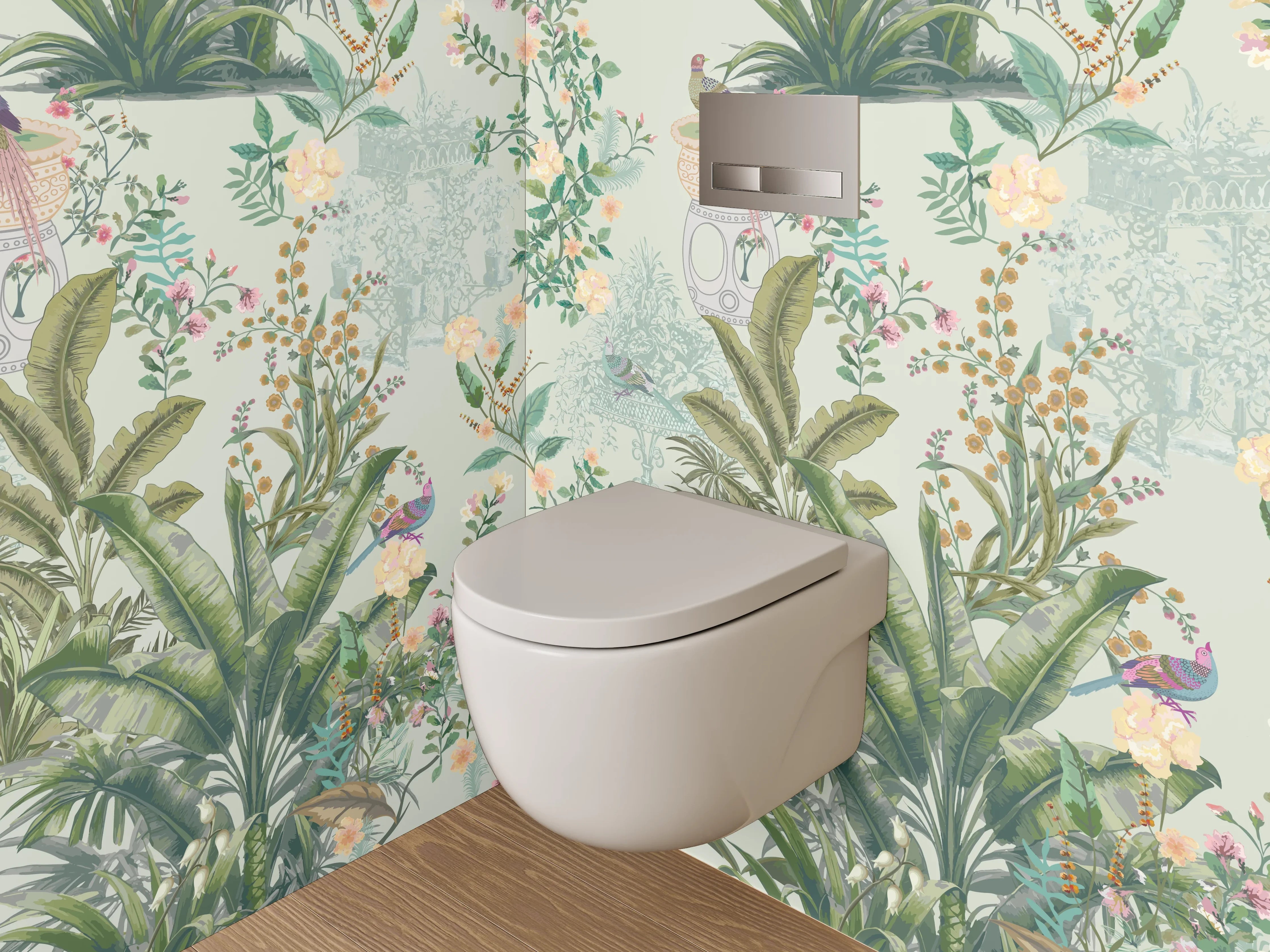 WC-Rückwand - Botanisches Aquarell Vögel Tapete