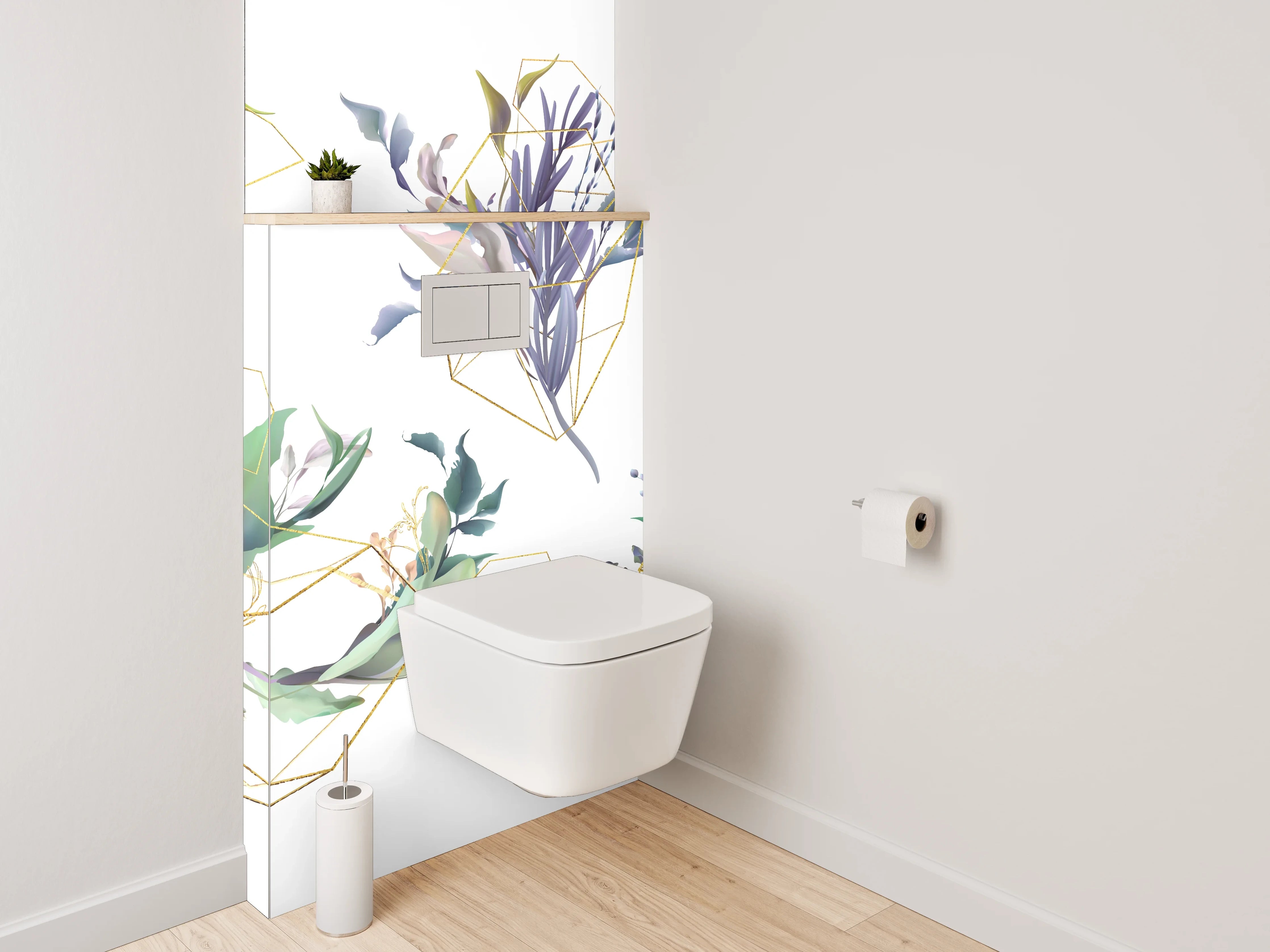 WC-Rückwand - Botanisches Aquarell mit Goldlinien