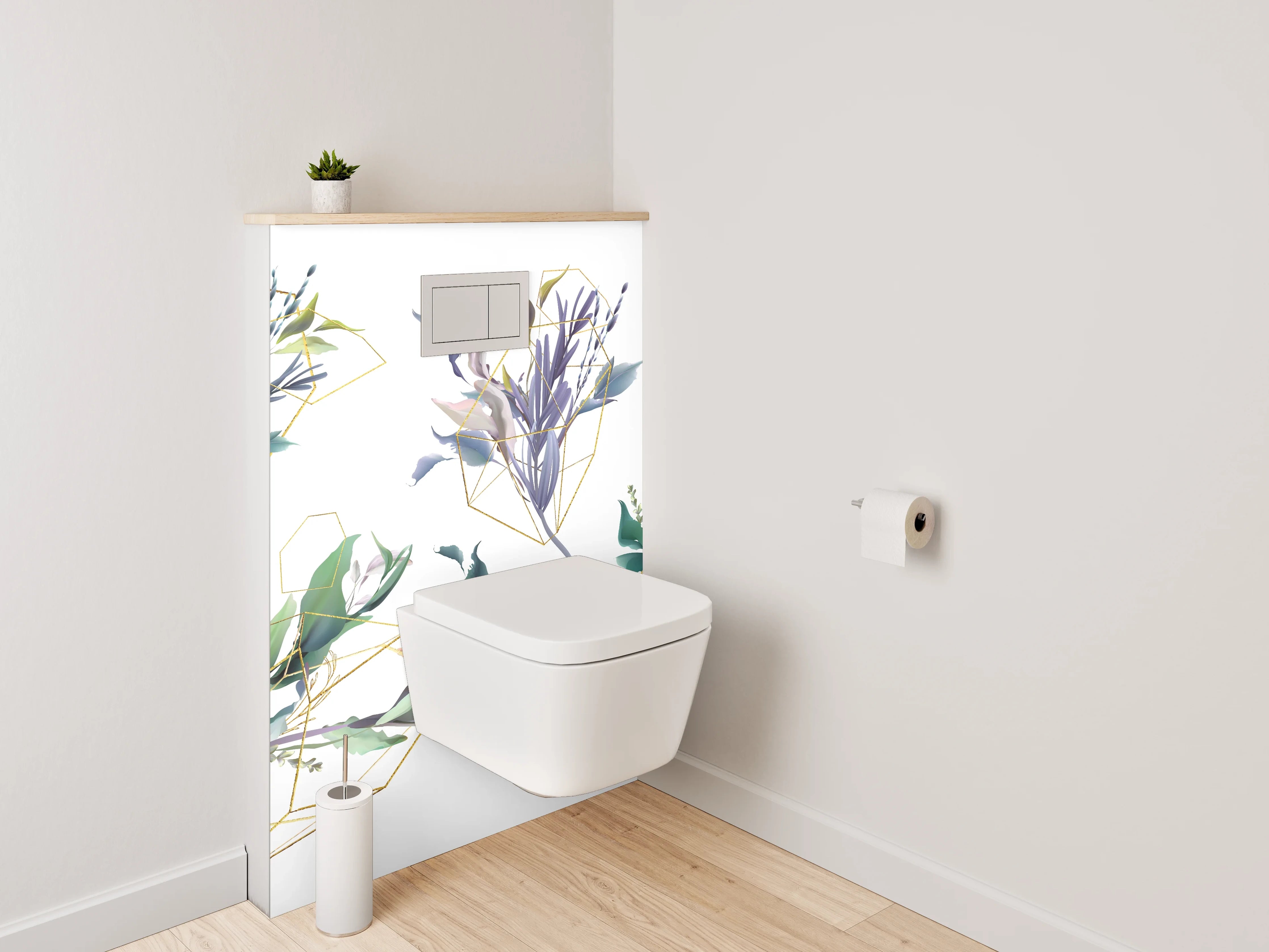WC-Rückwand - Botanisches Aquarell mit Goldlinien