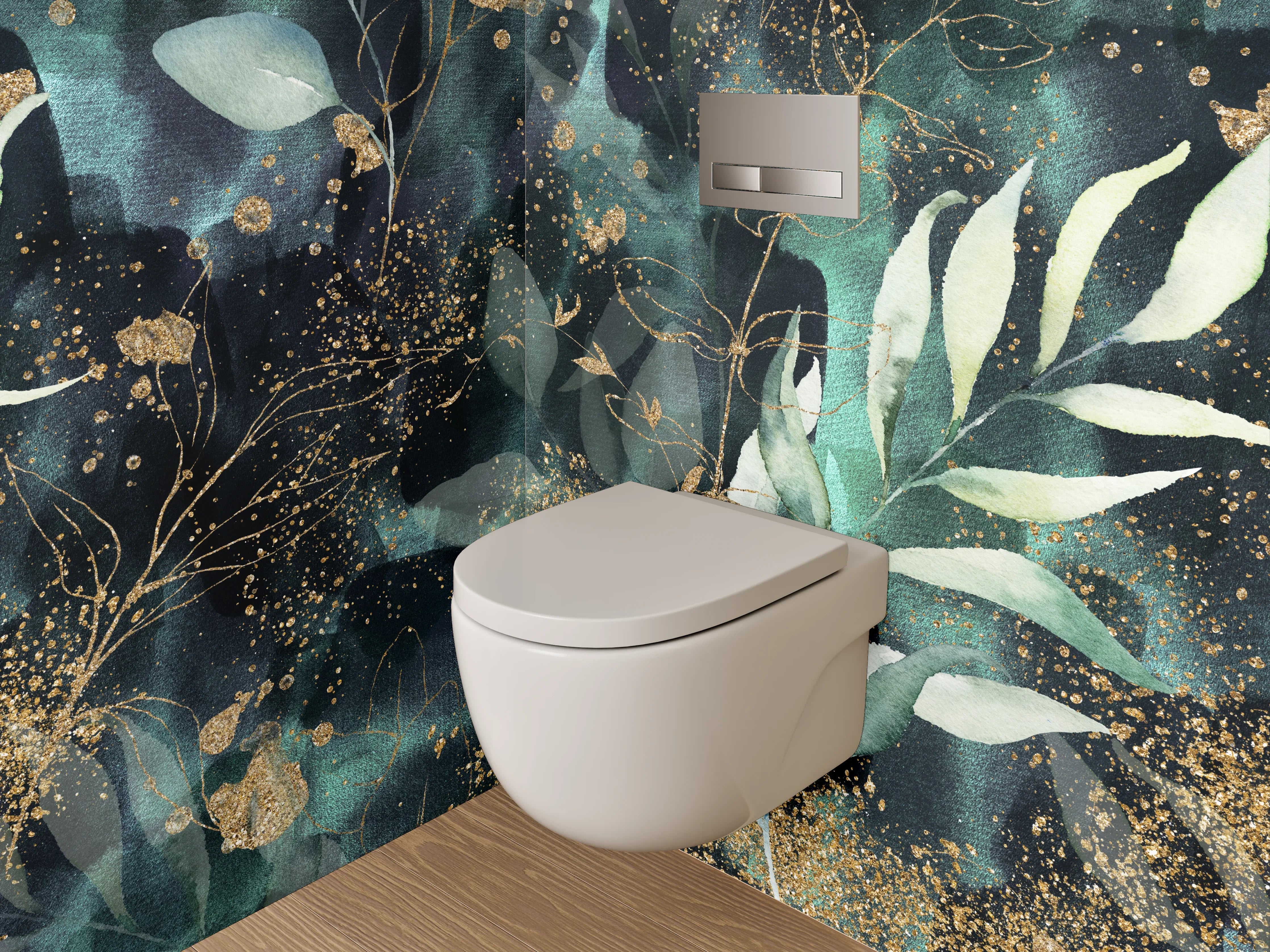 WC-Rückwand - Botanisches Aquarell mit Goldsprenkeln