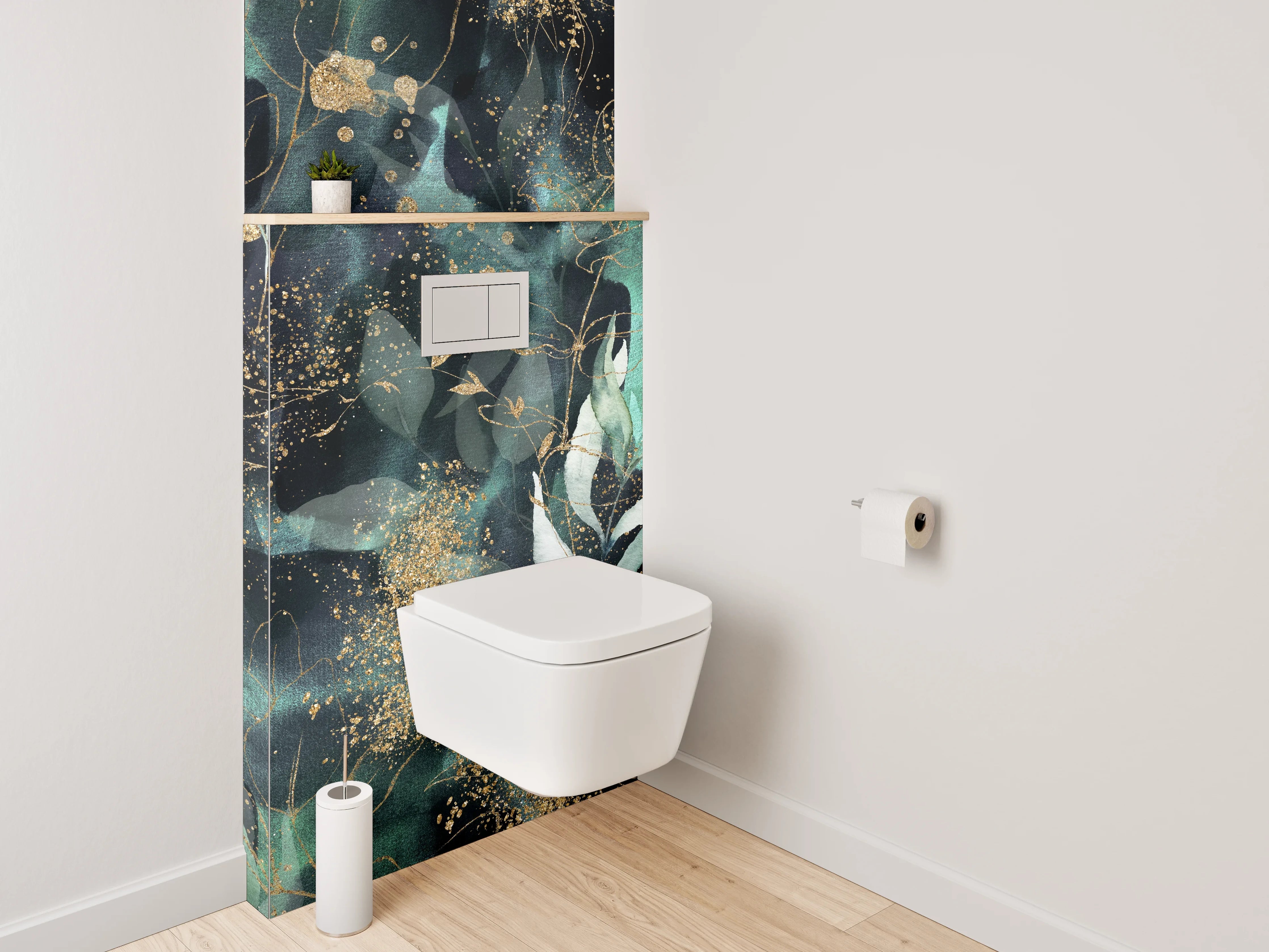 WC-Rückwand - Botanisches Aquarell mit Goldsprenkeln