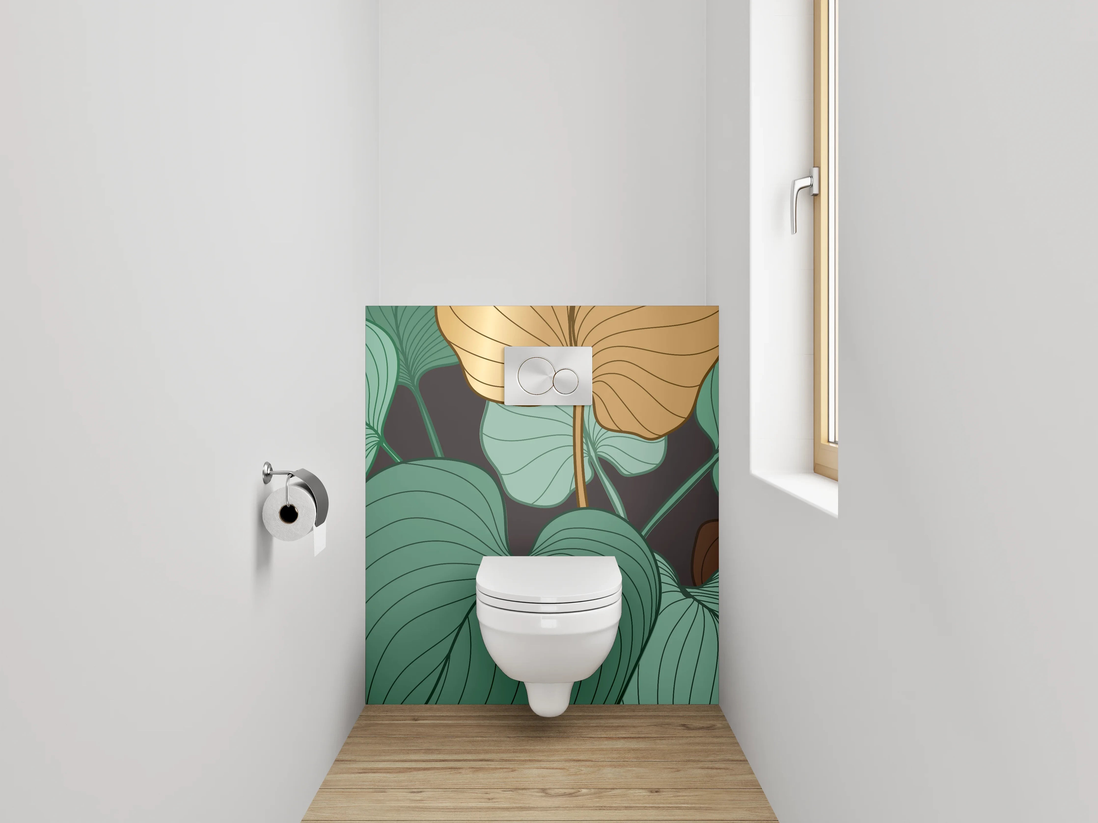 WC-Rückwand - Botanisches Art-Déco-Blatt-Design grün braun