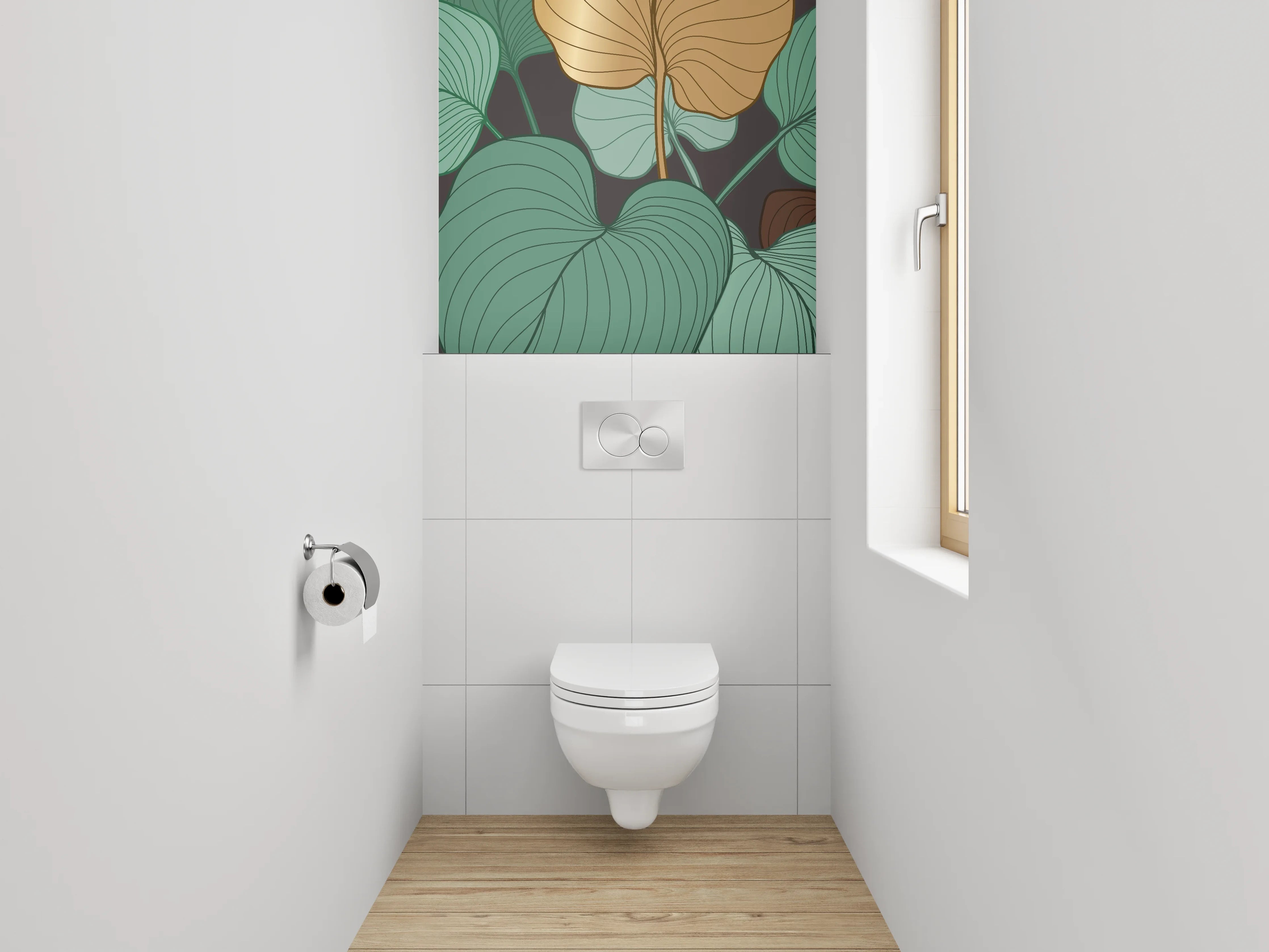 WC-Rückwand - Botanisches Art-Déco-Blatt-Design grün braun
