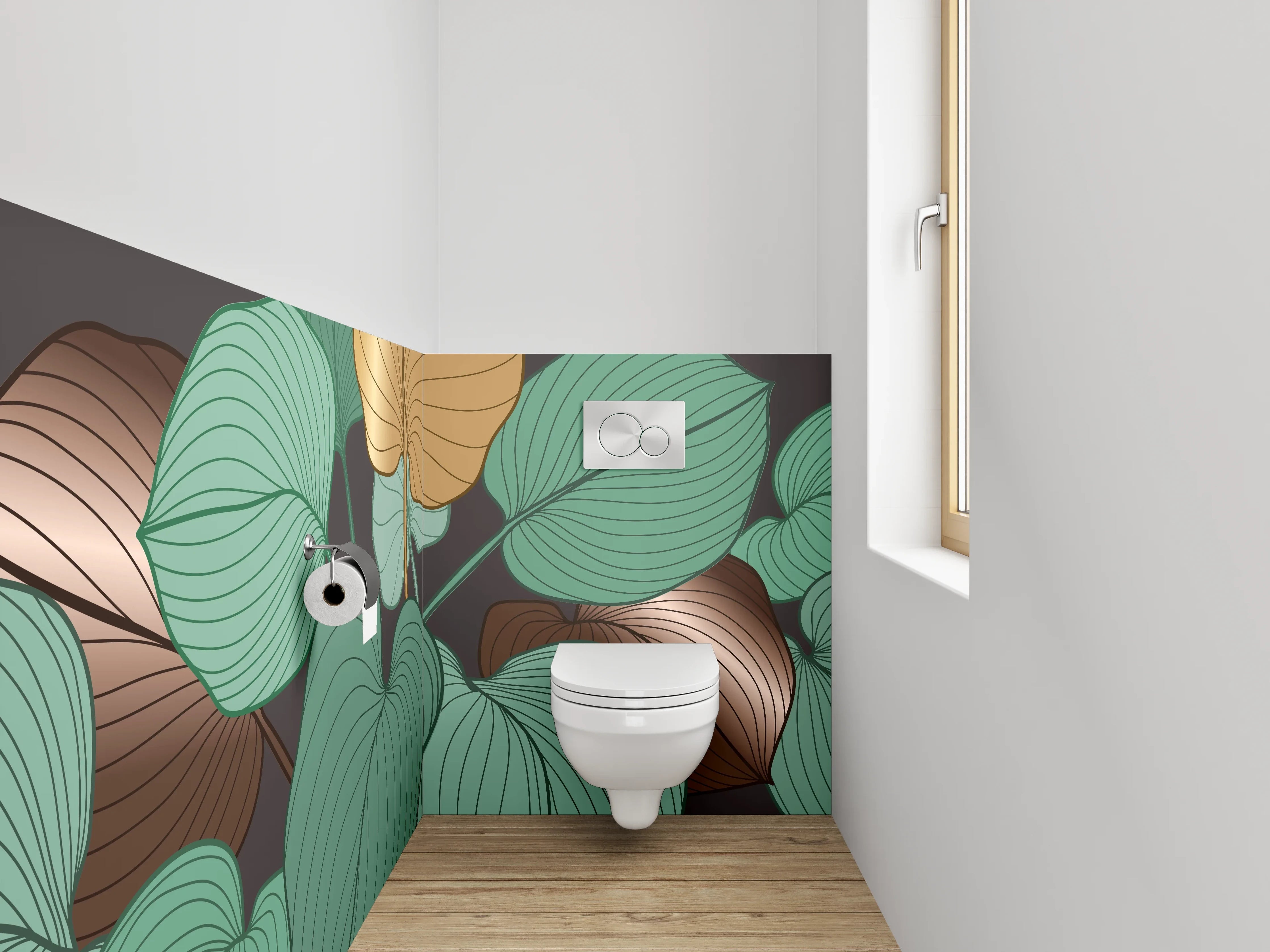 WC-Rückwand - Botanisches Art-Déco-Blatt-Design grün braun