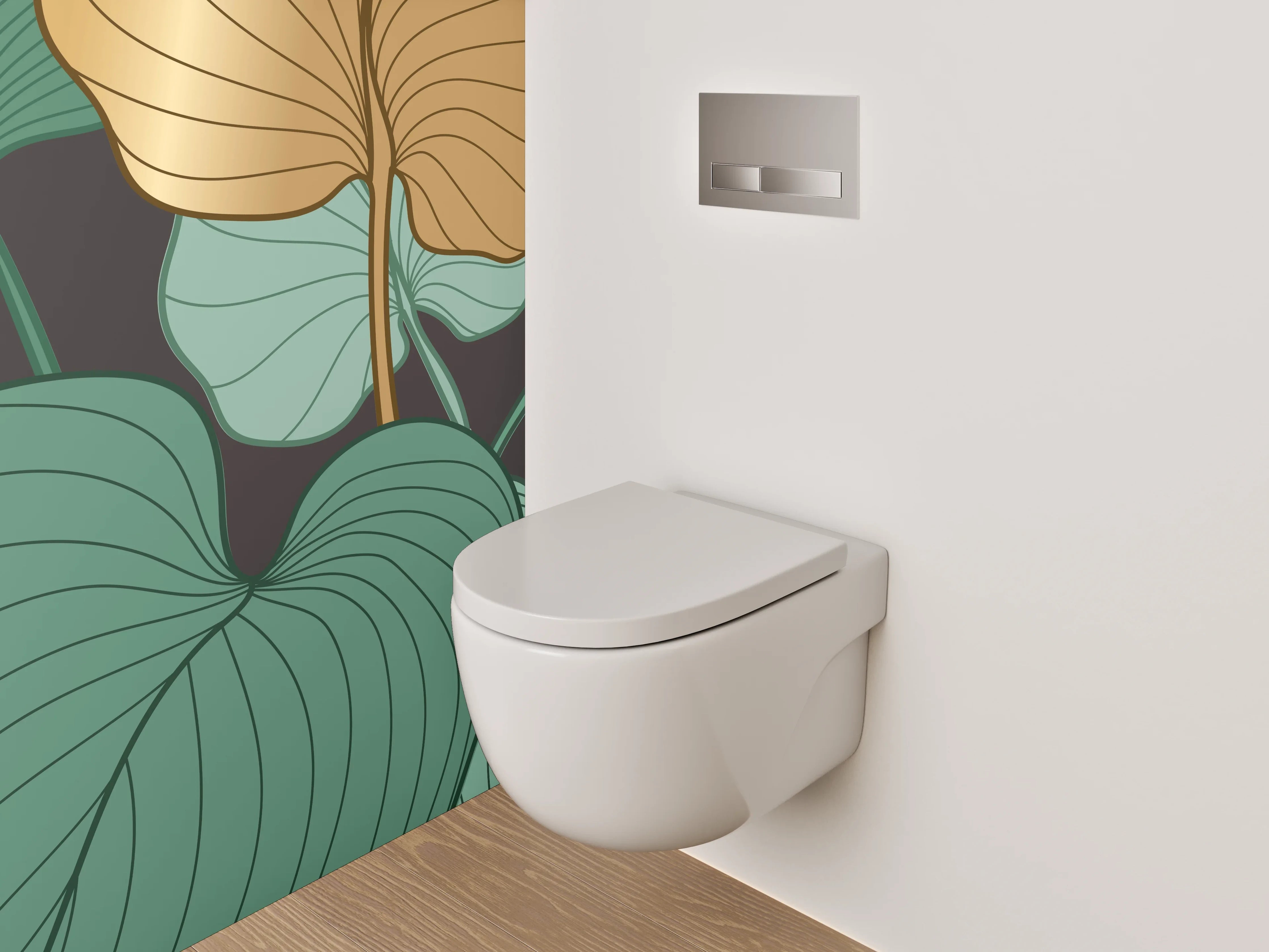 WC-Rückwand - Botanisches Art-Déco-Blatt-Design grün braun