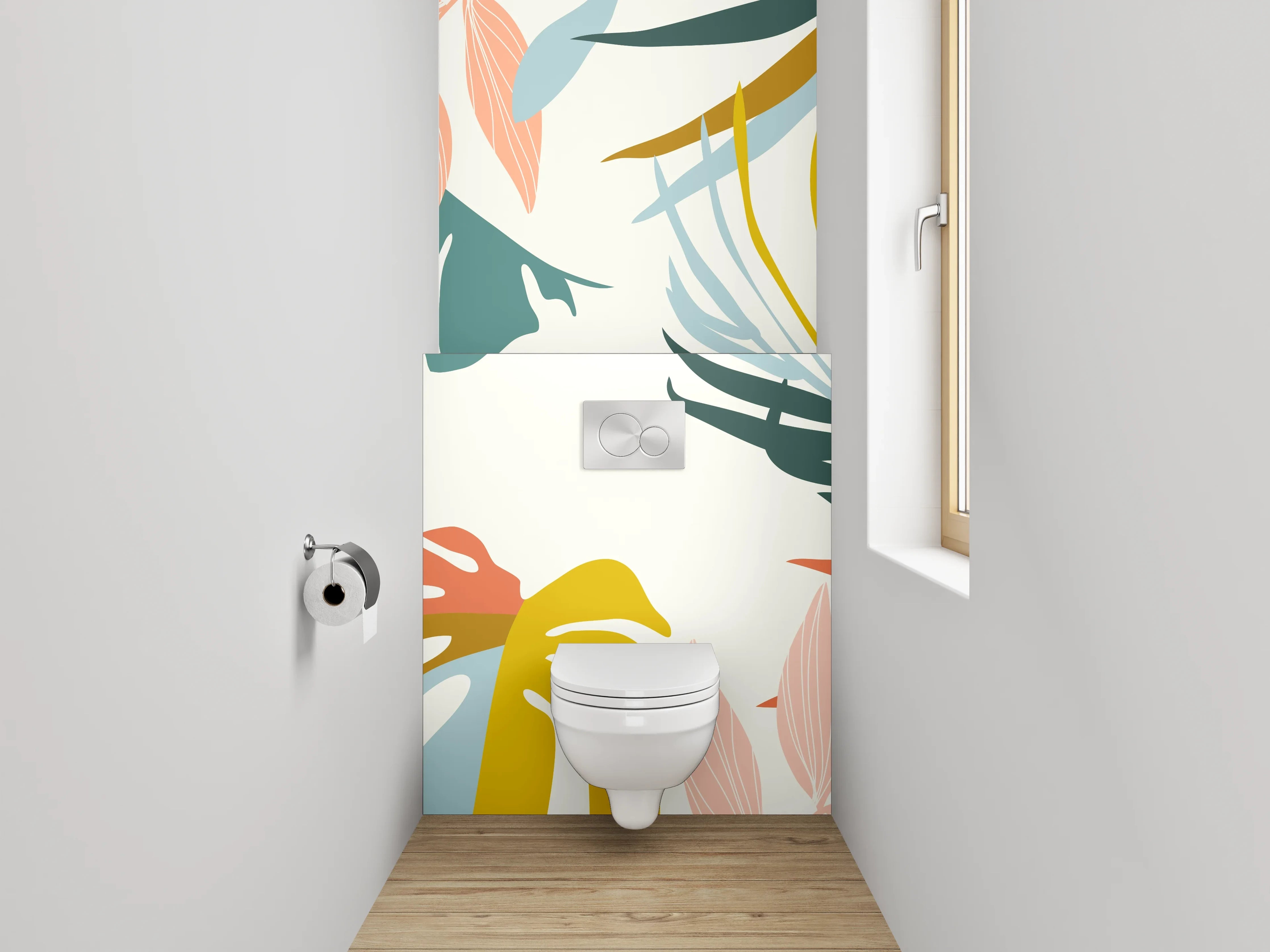 WC-Rückwand - Botanisches Blätter-Muster Pastell