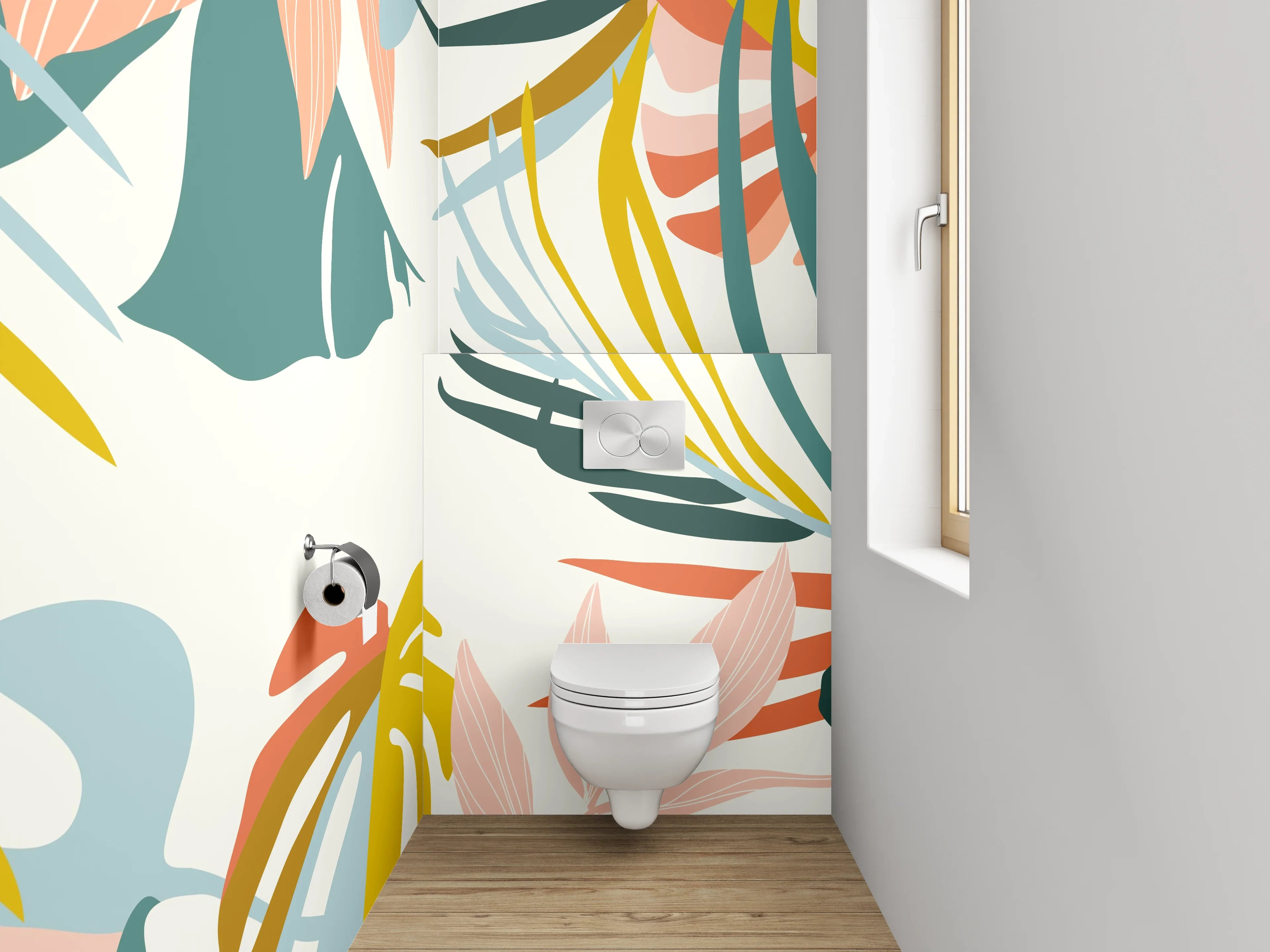 WC-Rückwand - Botanisches Blätter-Muster Pastell