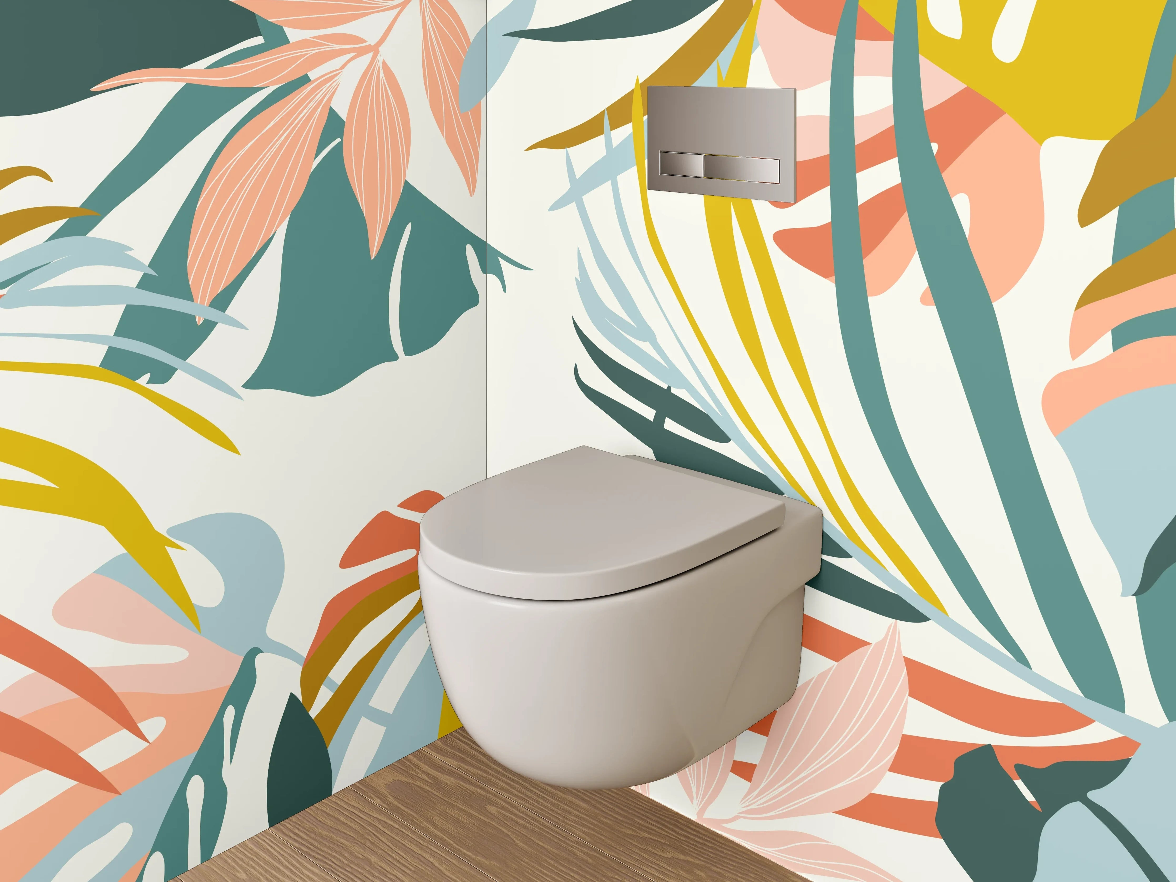 WC-Rückwand - Botanisches Blätter-Muster Pastell