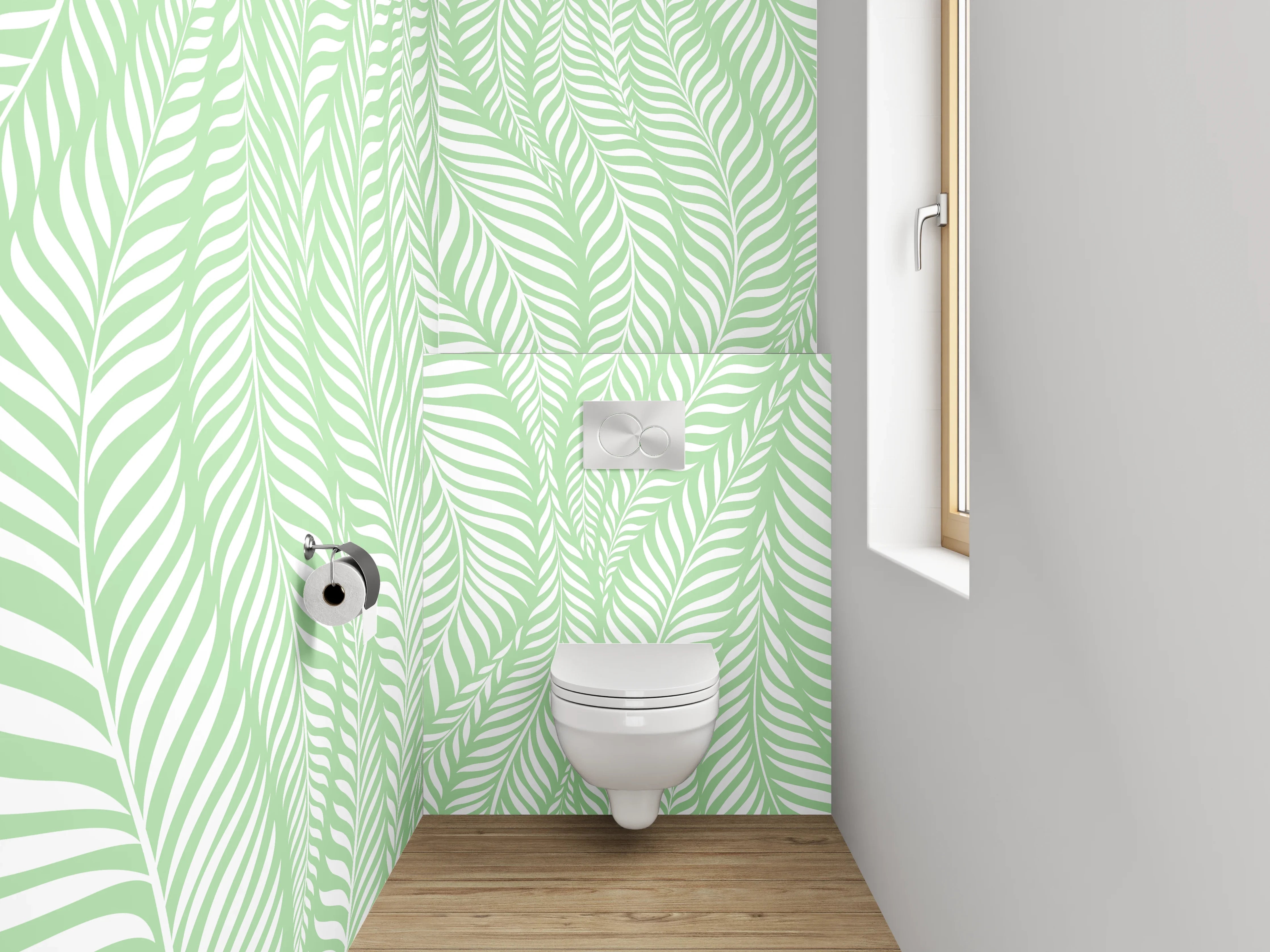 WC-Rückwand - Botanisches Blättermuster in Mintgrün