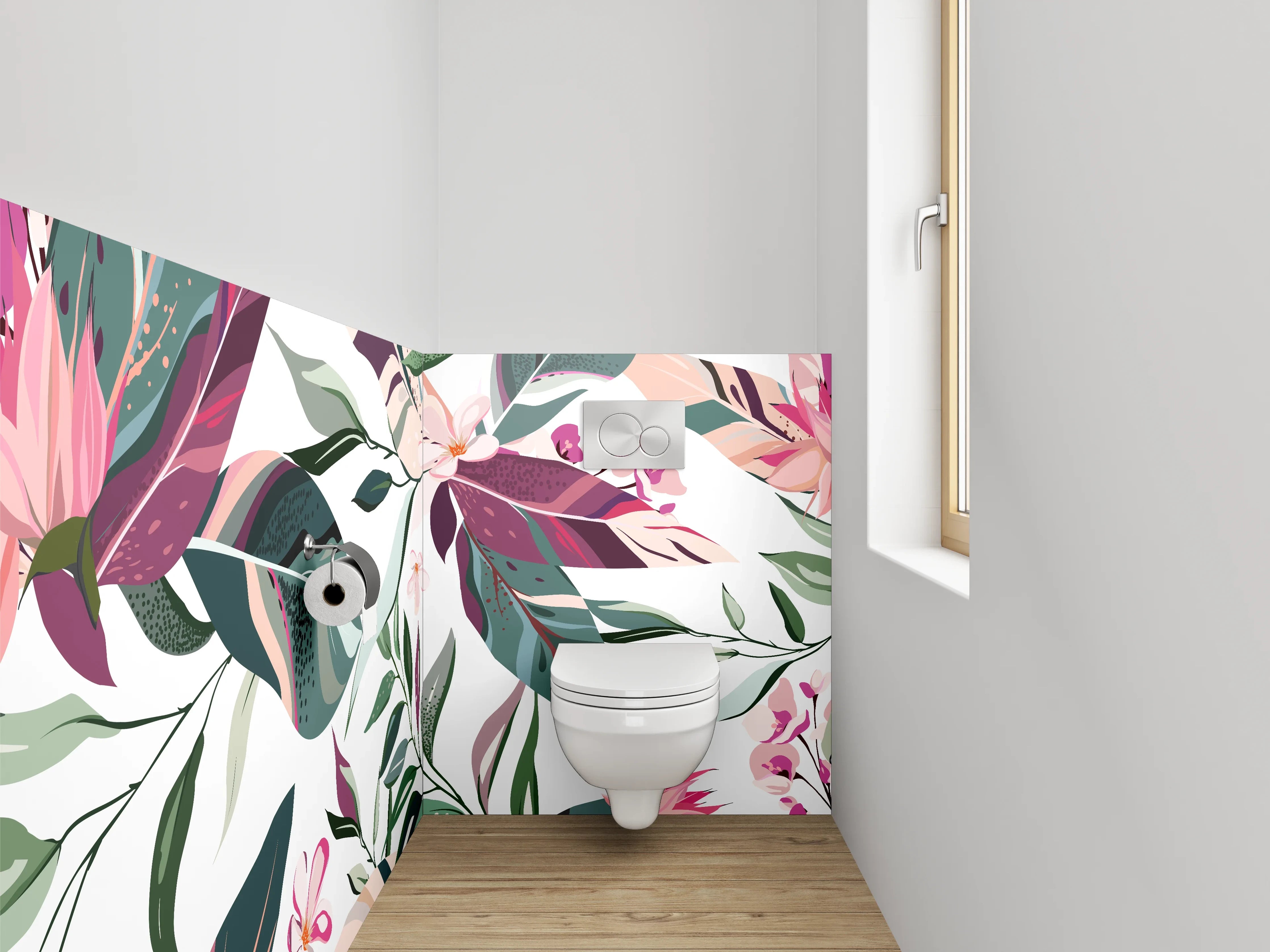 WC-Rückwand - Botanisches Blumen- und Blättermuster
