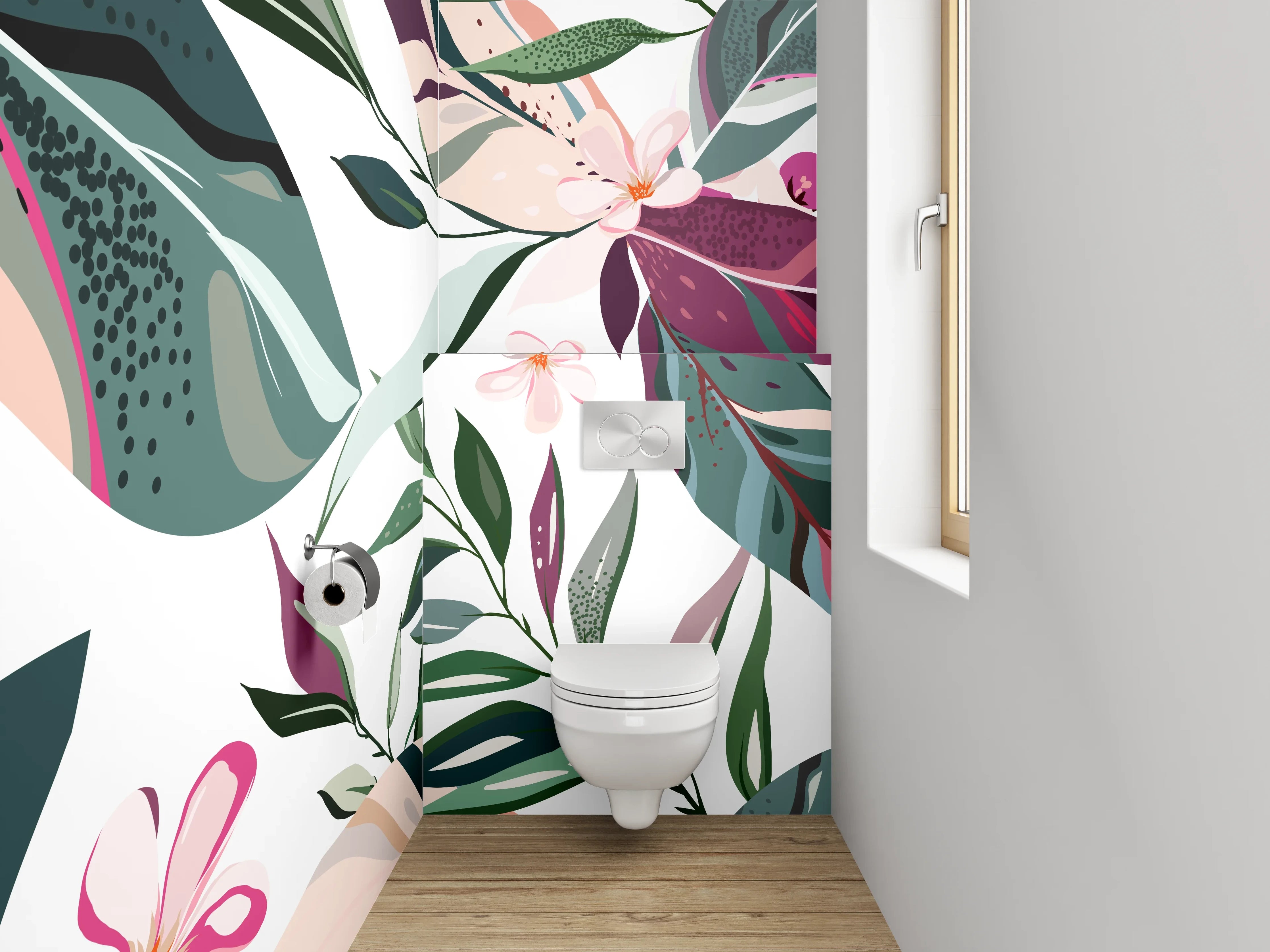 WC-Rückwand - Botanisches Blumen- und Blättermuster
