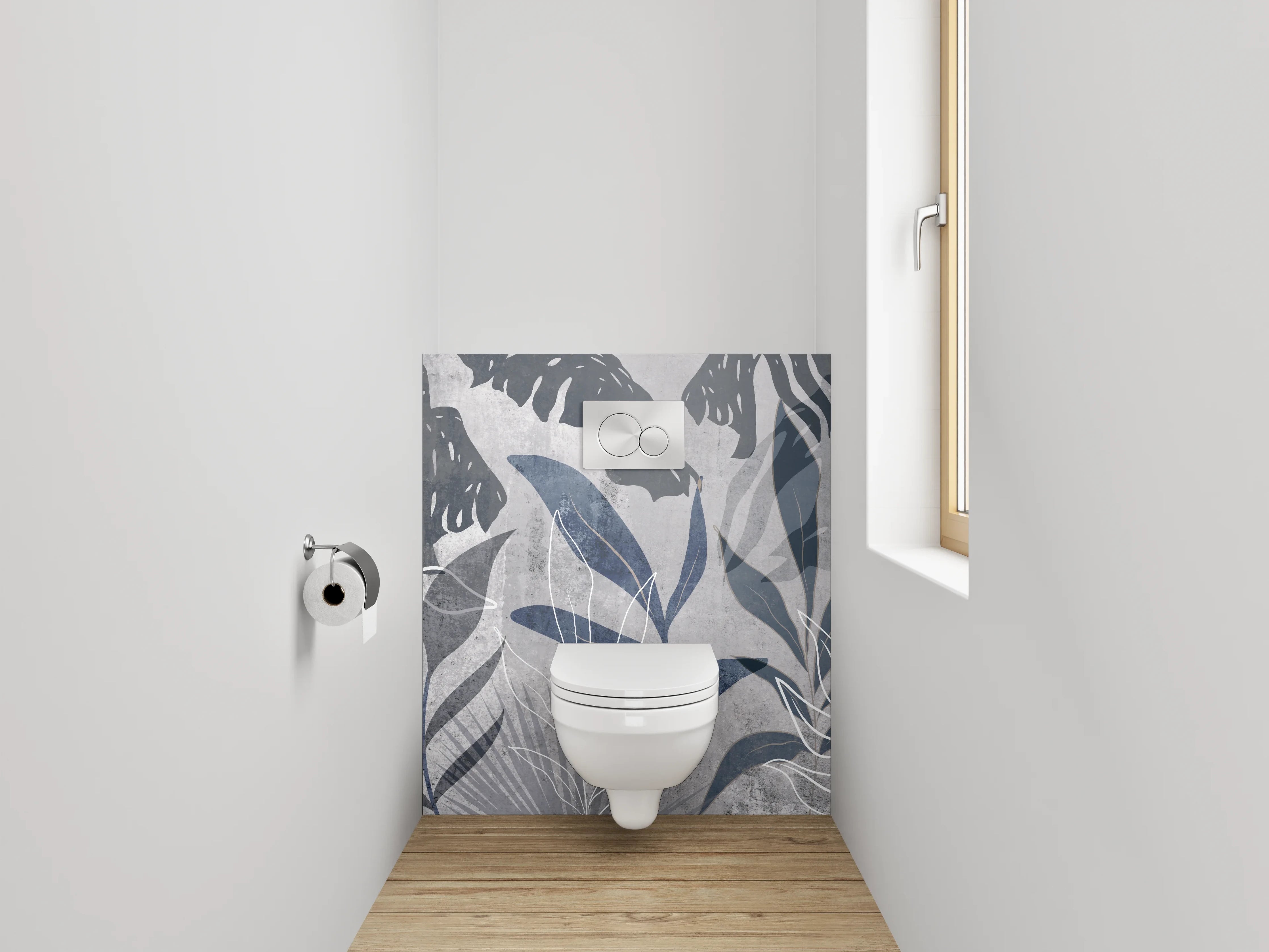 WC-Rückwand - Botanisches Grau Lineart Tapetenmotiv