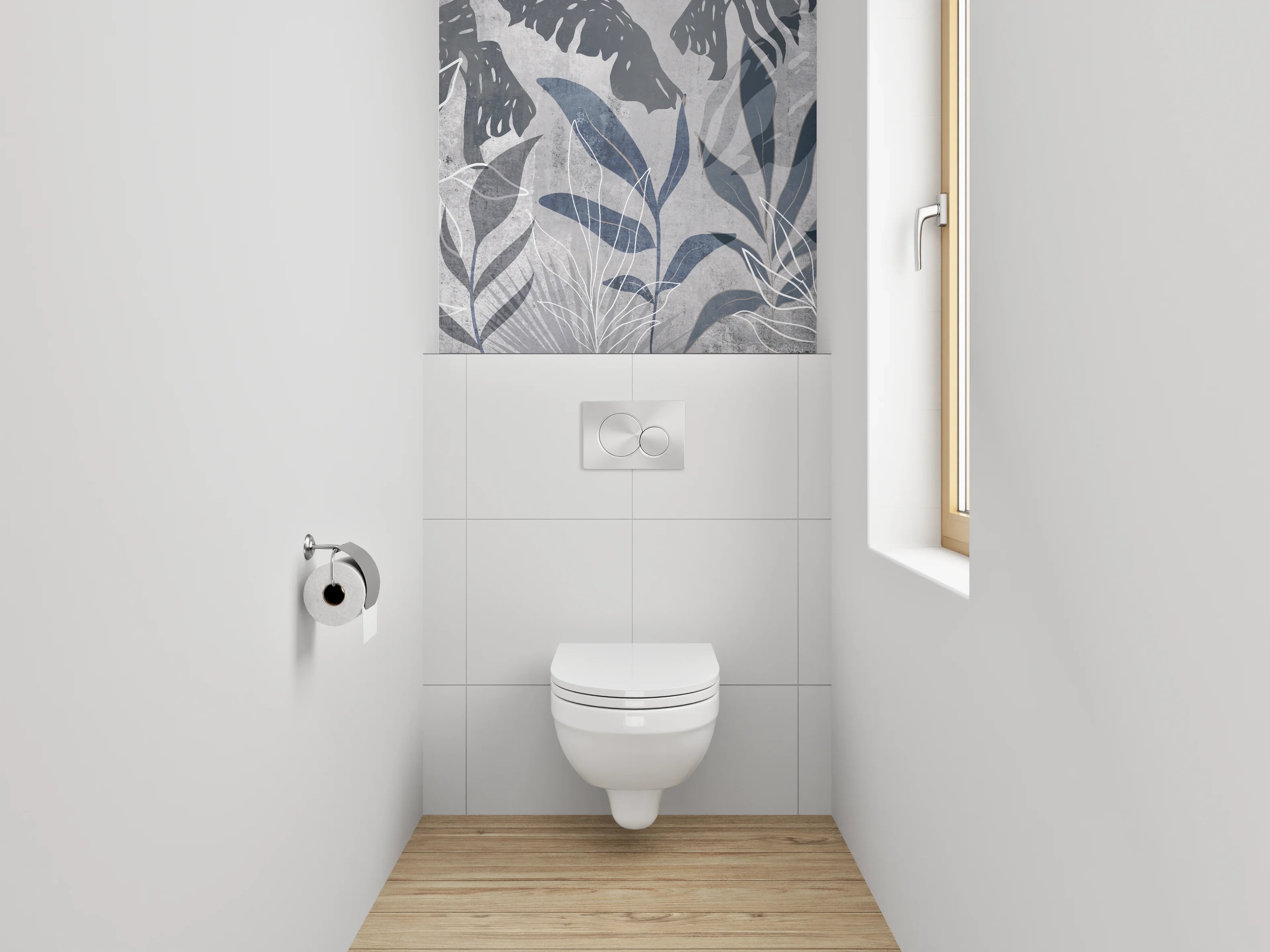 WC-Rückwand - Botanisches Grau Lineart Tapetenmotiv