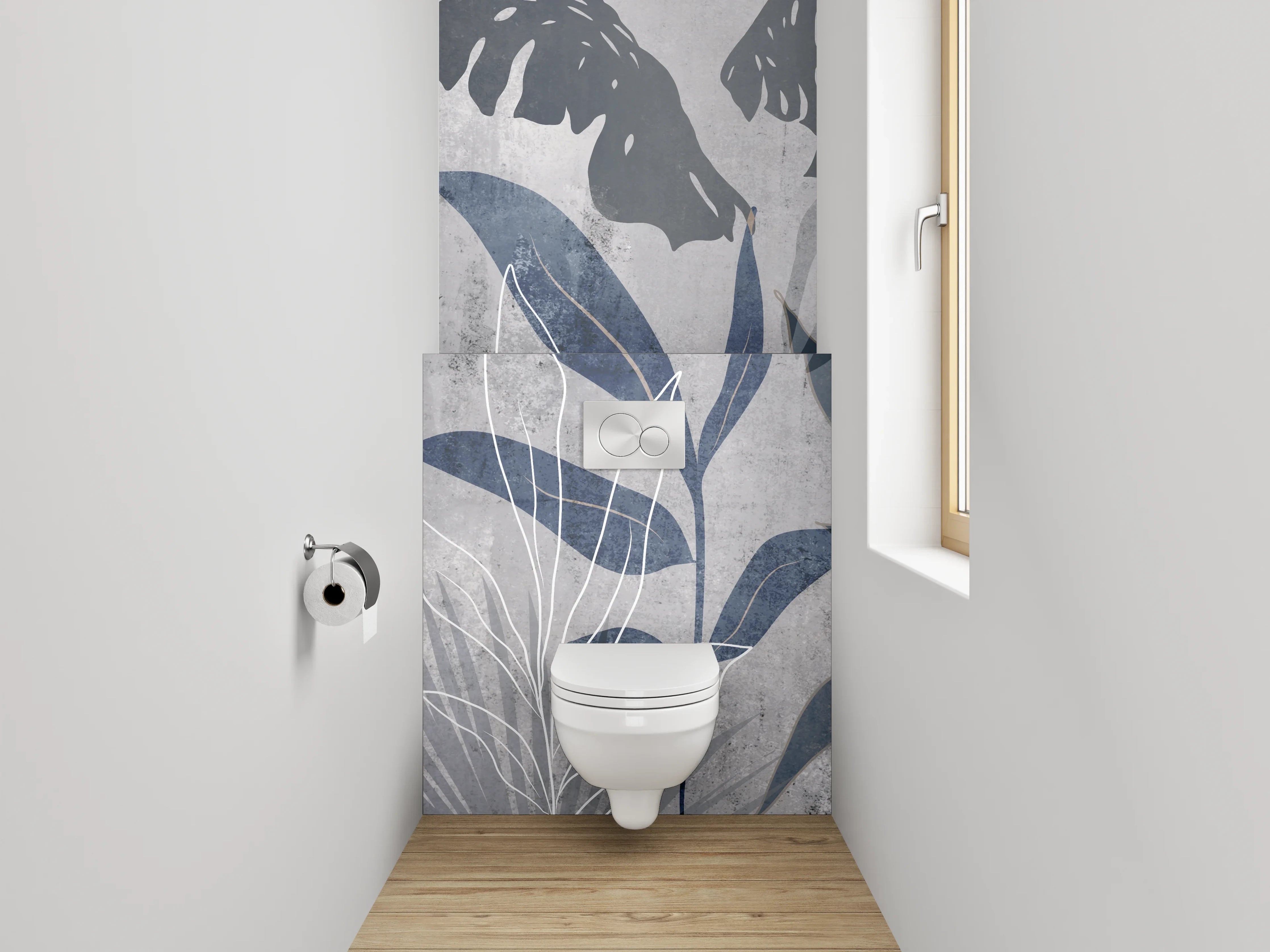 WC-Rückwand - Botanisches Grau Lineart Tapetenmotiv