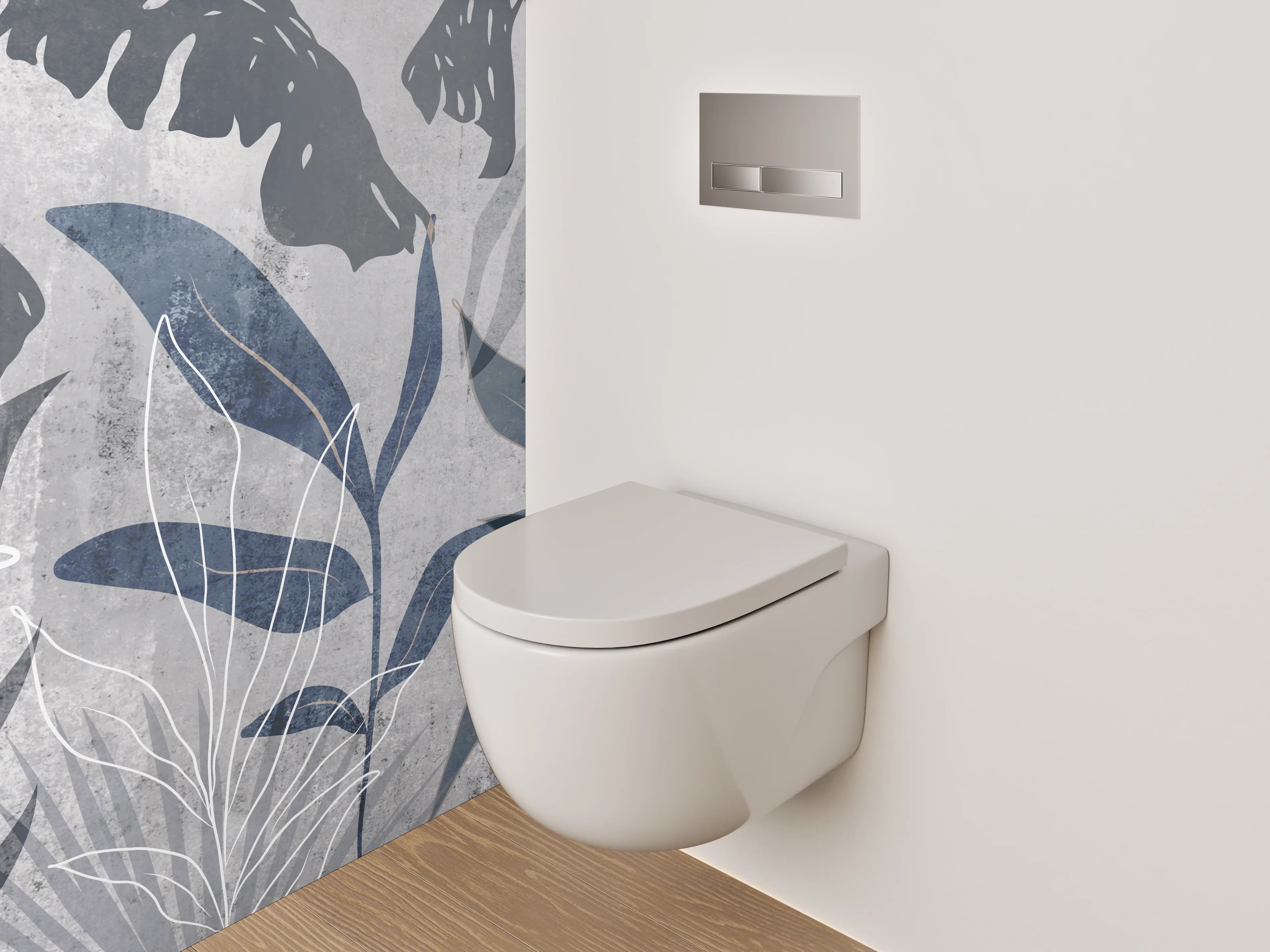 WC-Rückwand - Botanisches Grau Lineart Tapetenmotiv