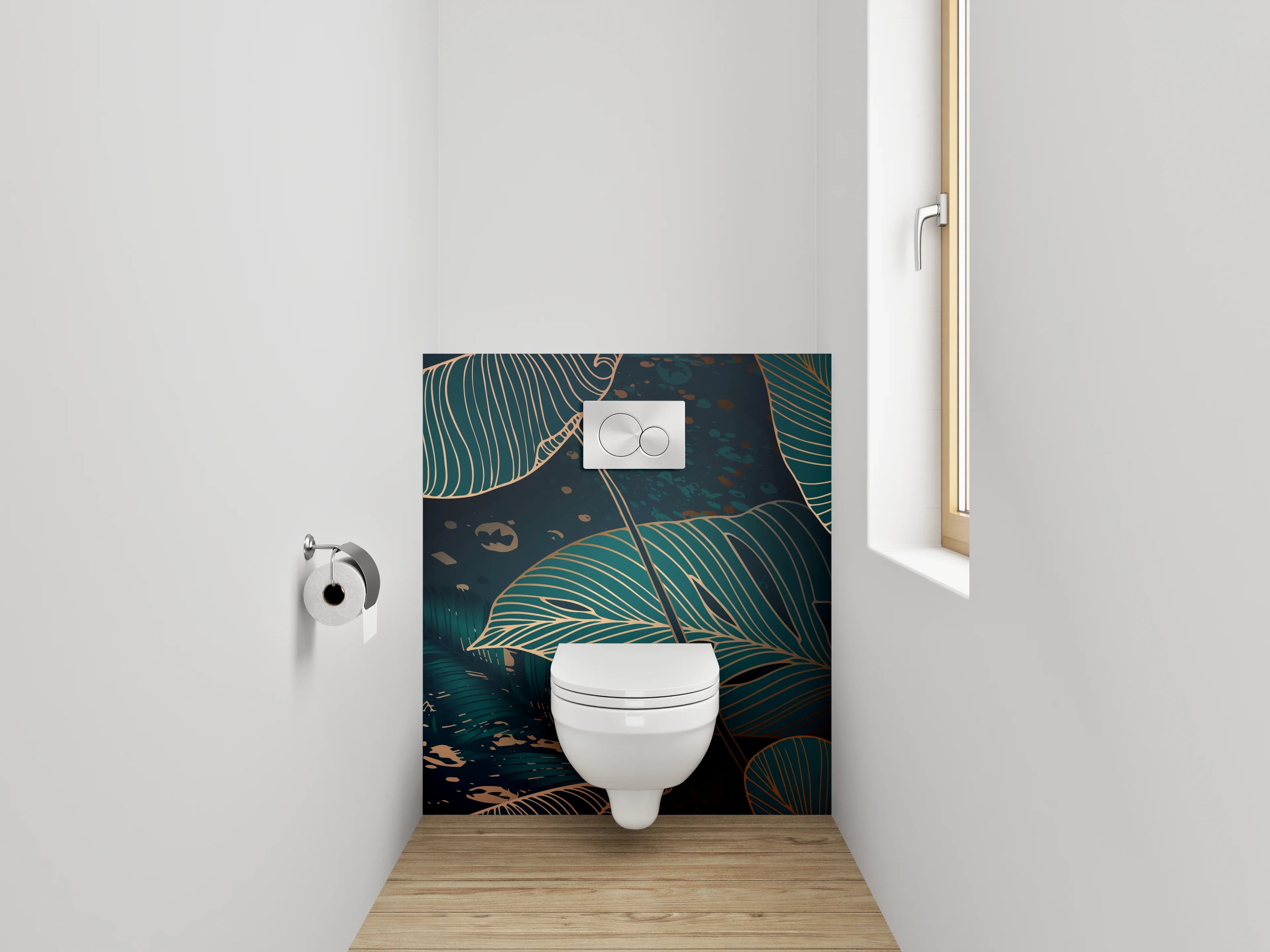 WC-Rückwand - Botanisches Lineart-Blättermuster Dunkelgrün