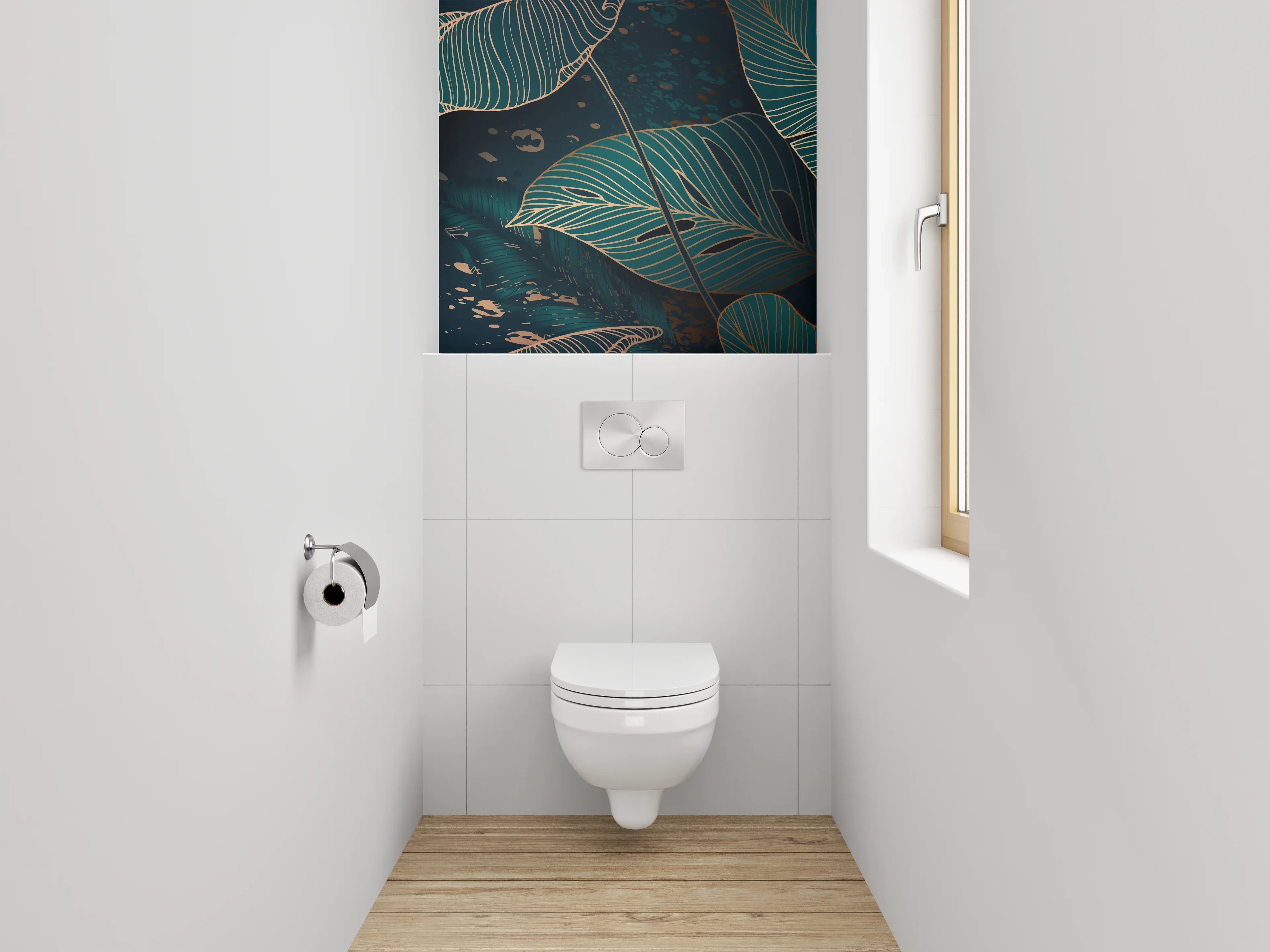 WC-Rückwand - Botanisches Lineart-Blättermuster Dunkelgrün