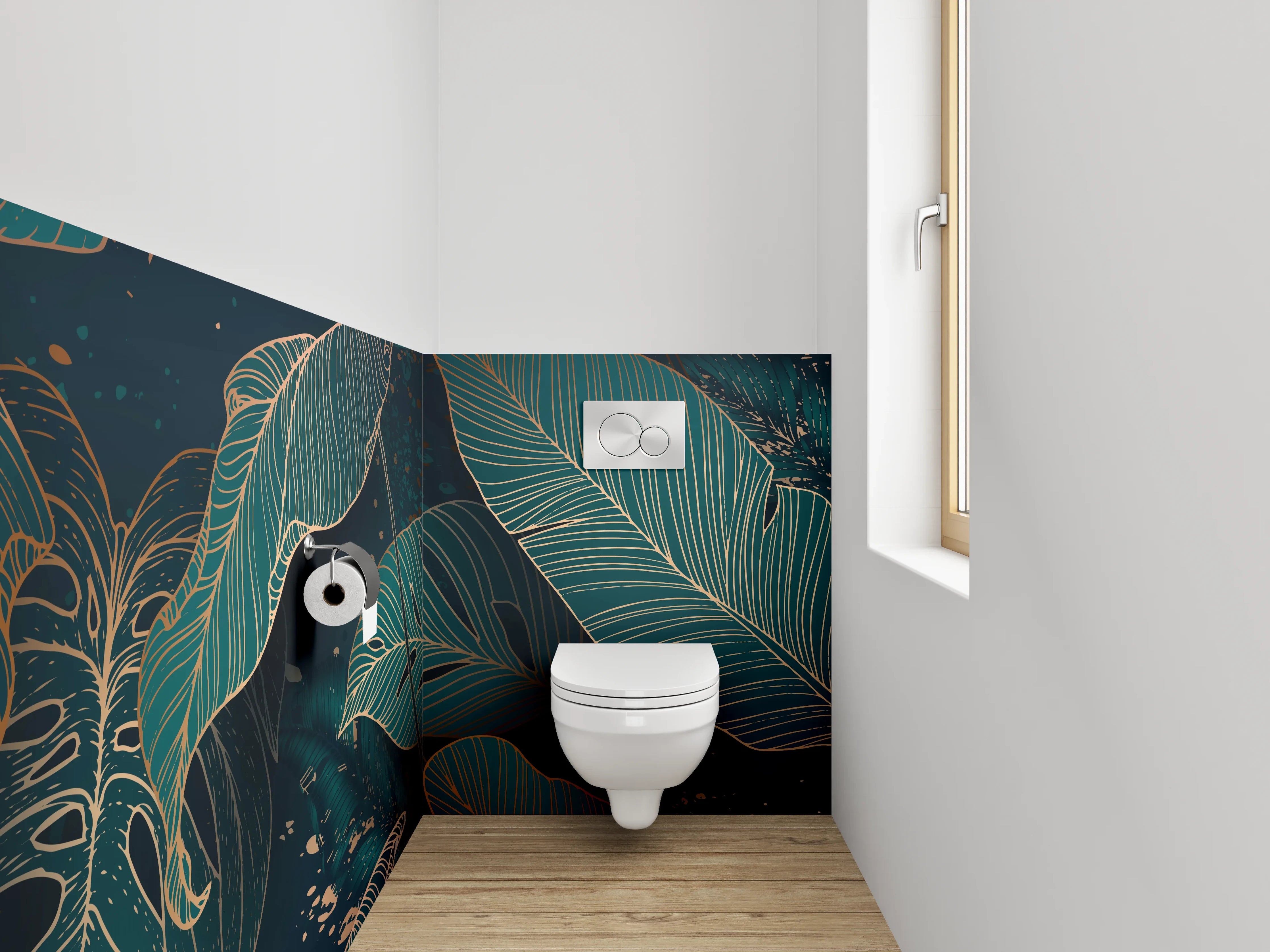 WC-Rückwand - Botanisches Lineart-Blättermuster Dunkelgrün