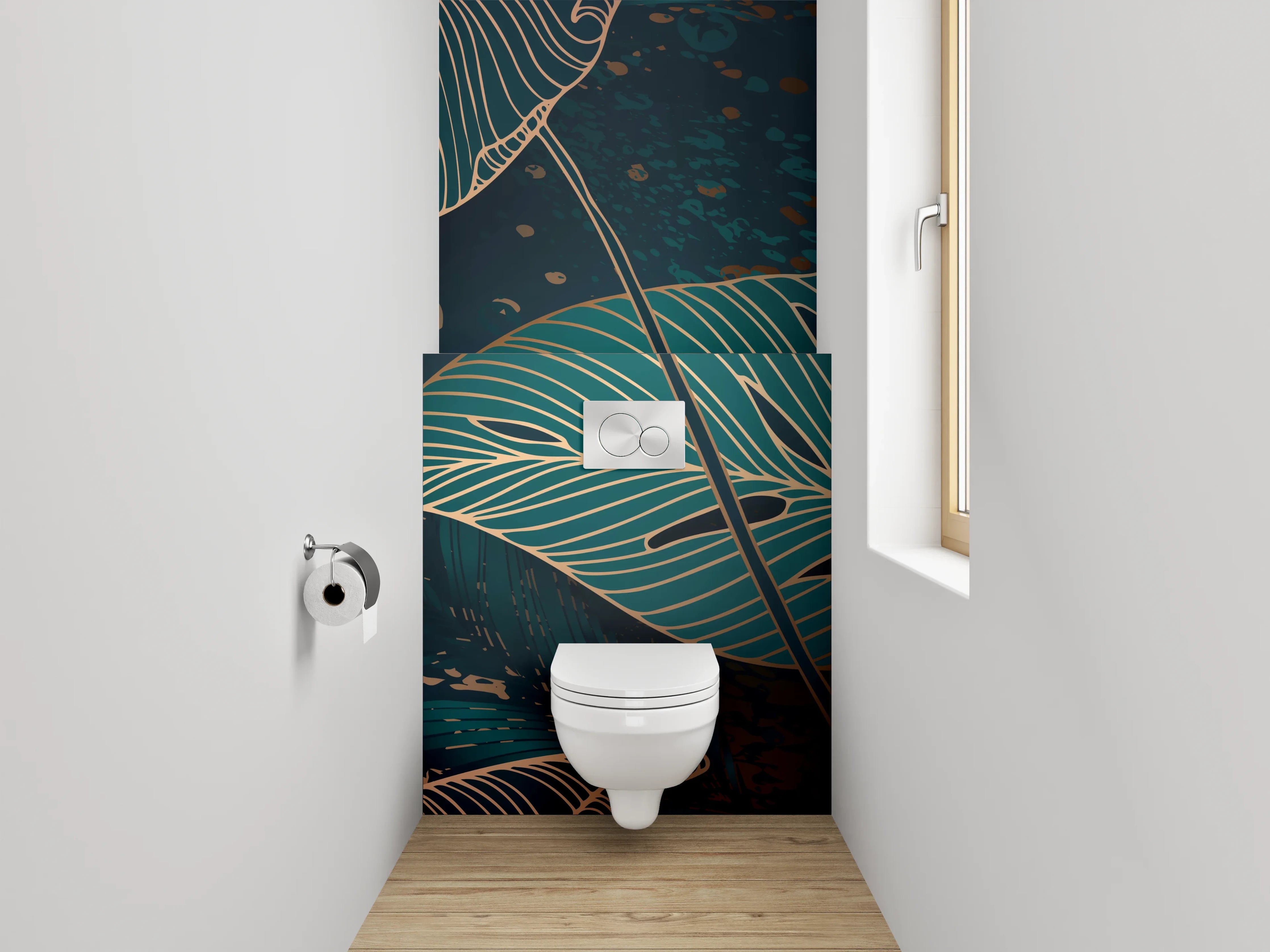 WC-Rückwand - Botanisches Lineart-Blättermuster Dunkelgrün