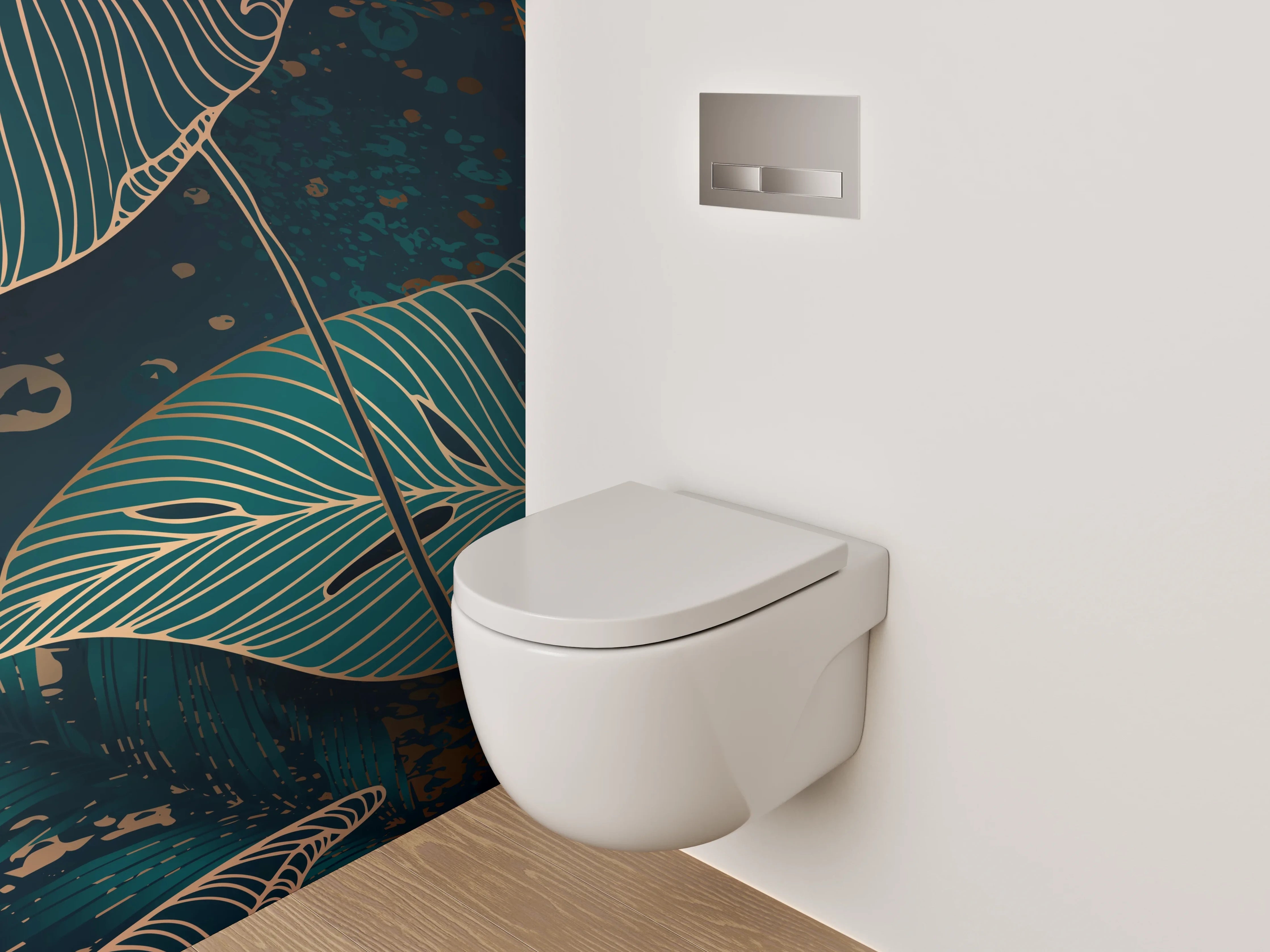 WC-Rückwand - Botanisches Lineart-Blättermuster Dunkelgrün