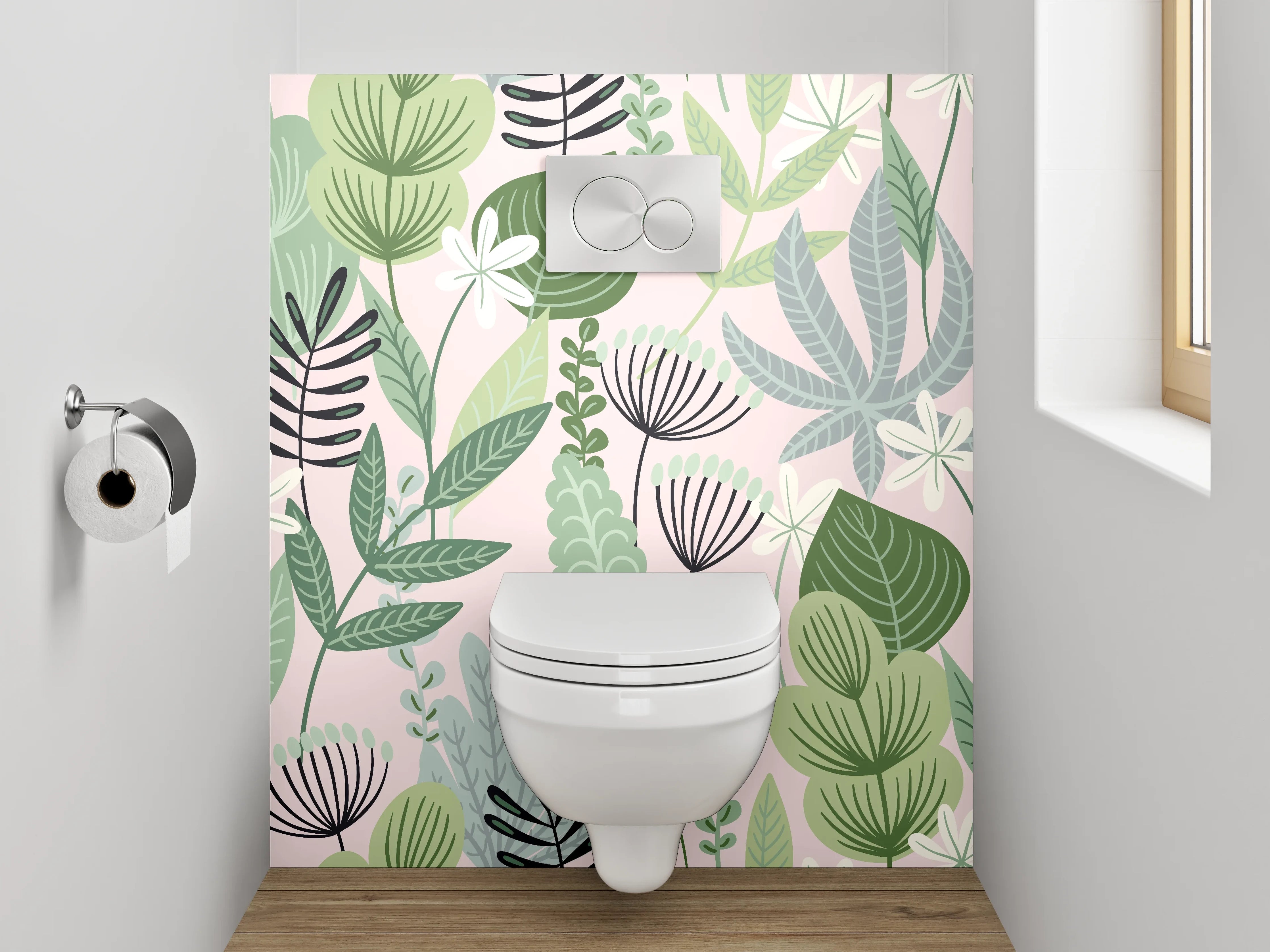 WC-Rückwand - Botanisches Muster Grün Pastell