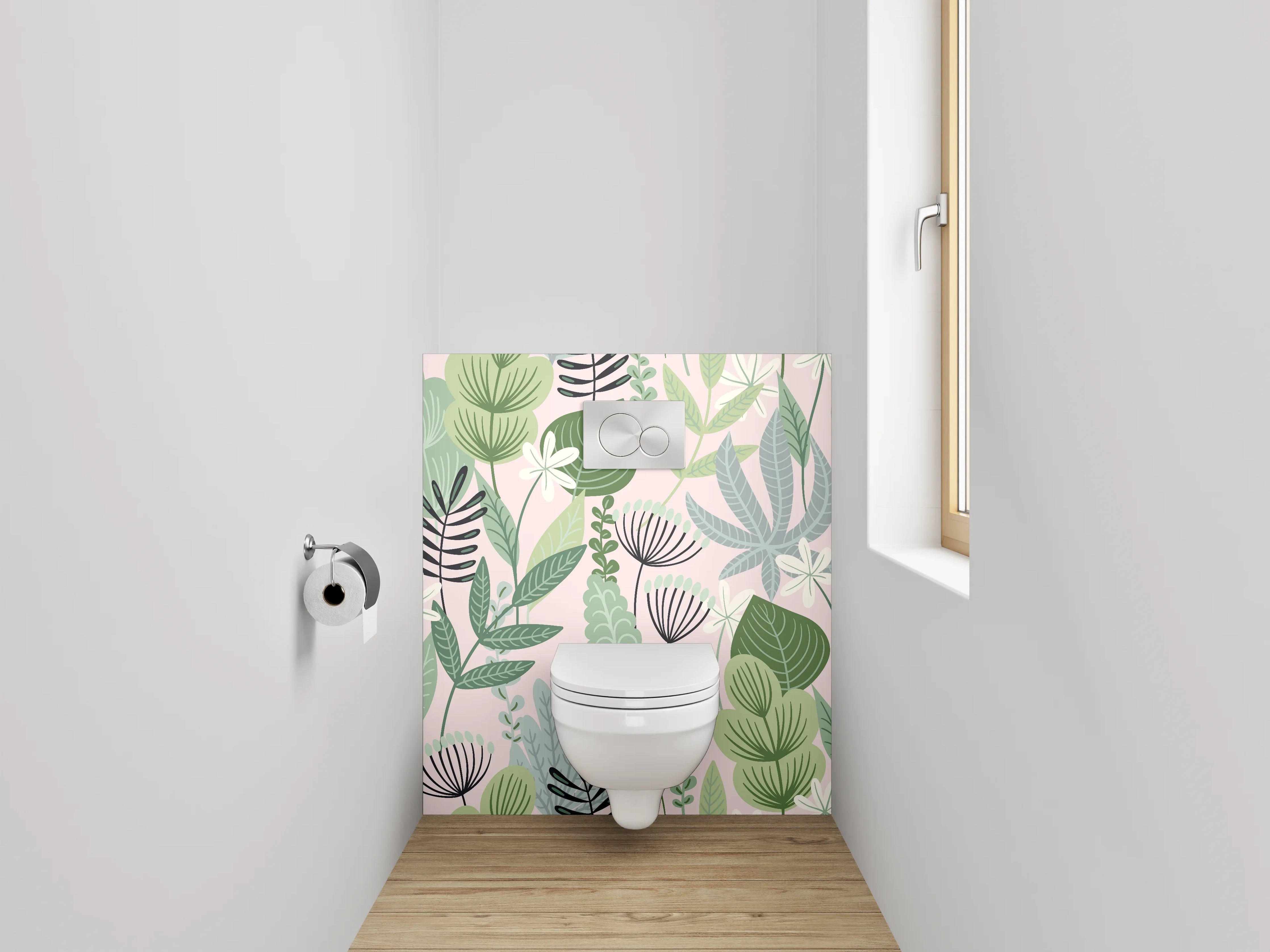WC-Rückwand - Botanisches Muster Grün Pastell