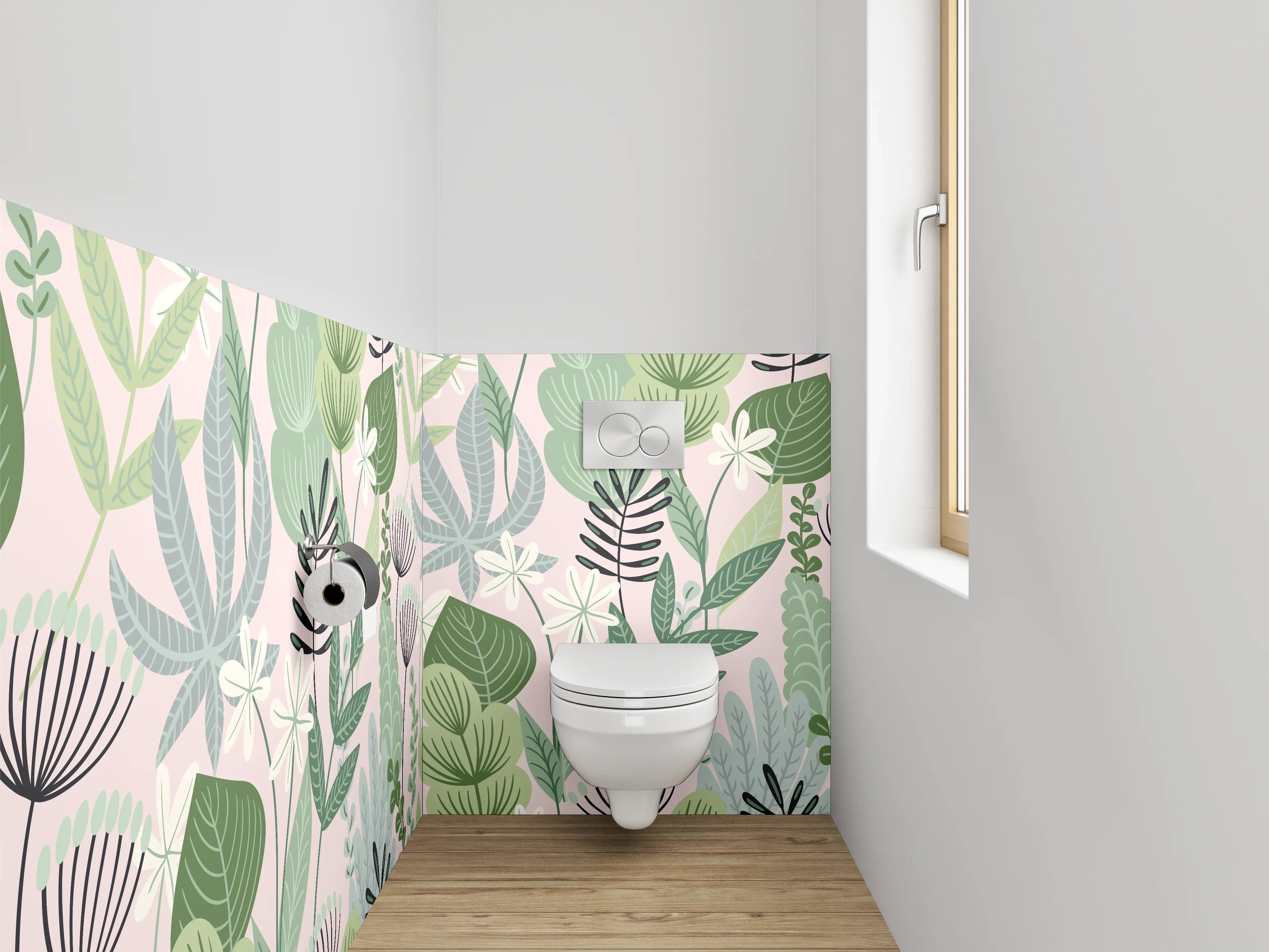 WC-Rückwand - Botanisches Muster Grün Pastell