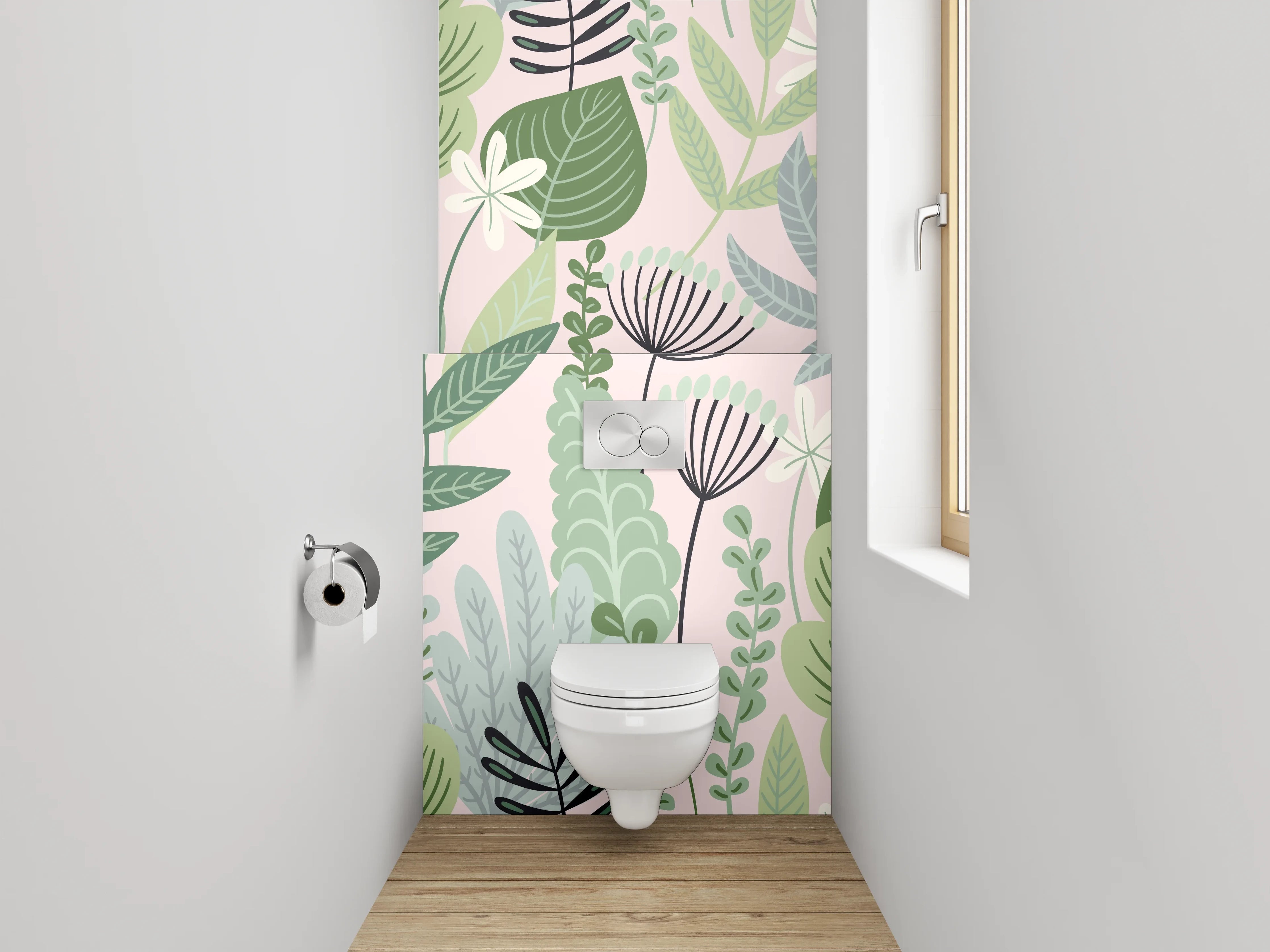 WC-Rückwand - Botanisches Muster Grün Pastell