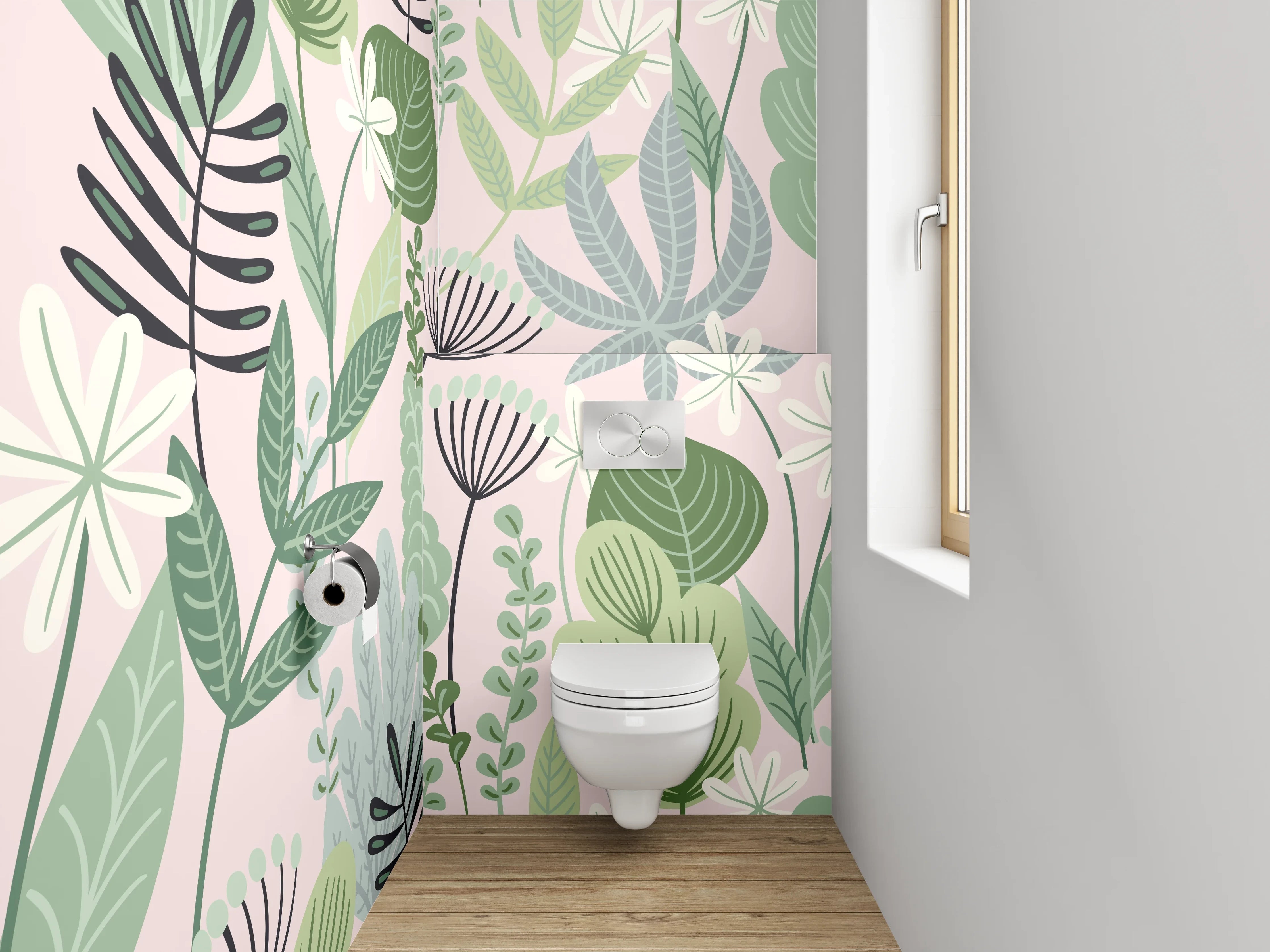 WC-Rückwand - Botanisches Muster Grün Pastell