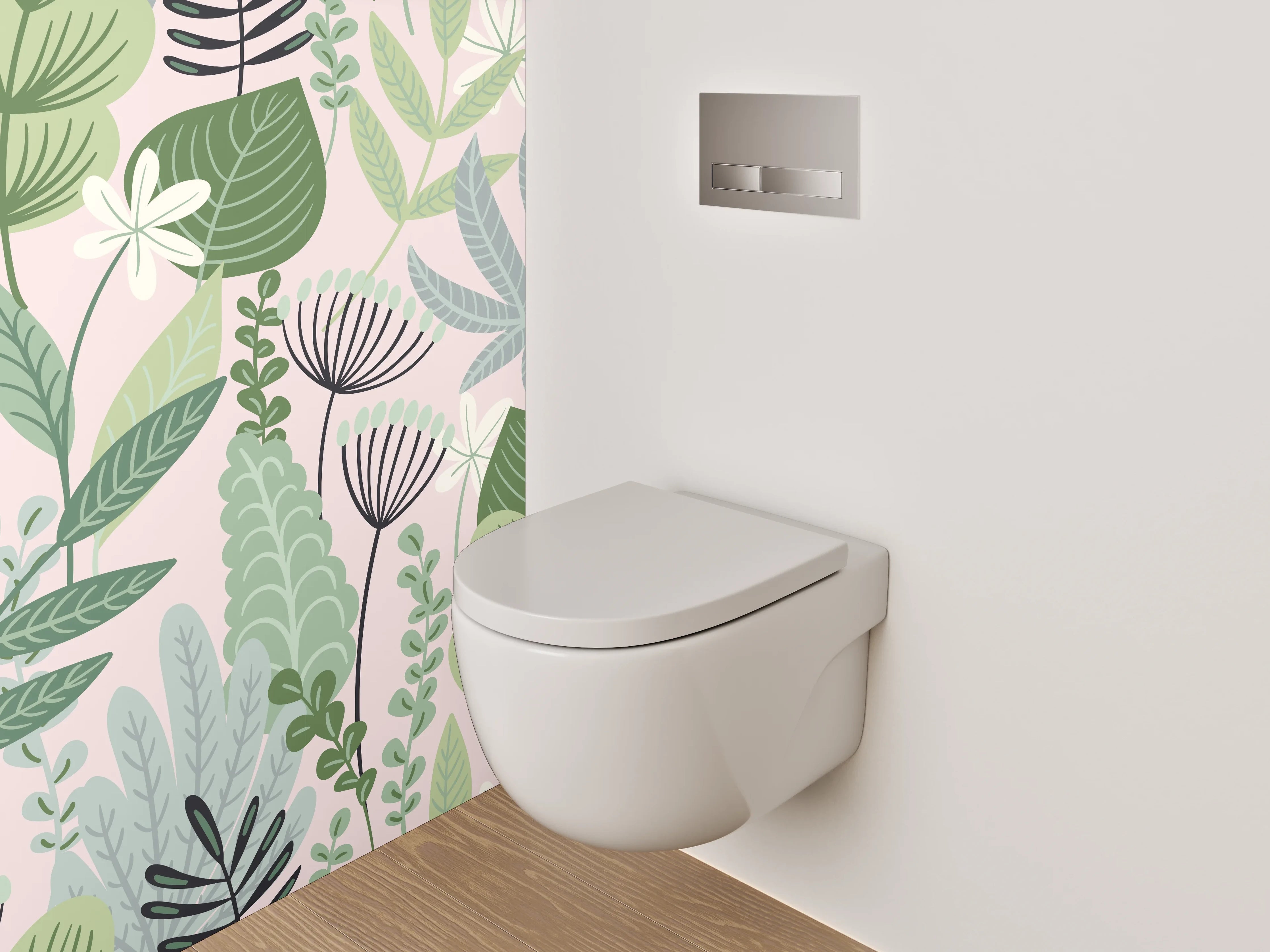 WC-Rückwand - Botanisches Muster Grün Pastell
