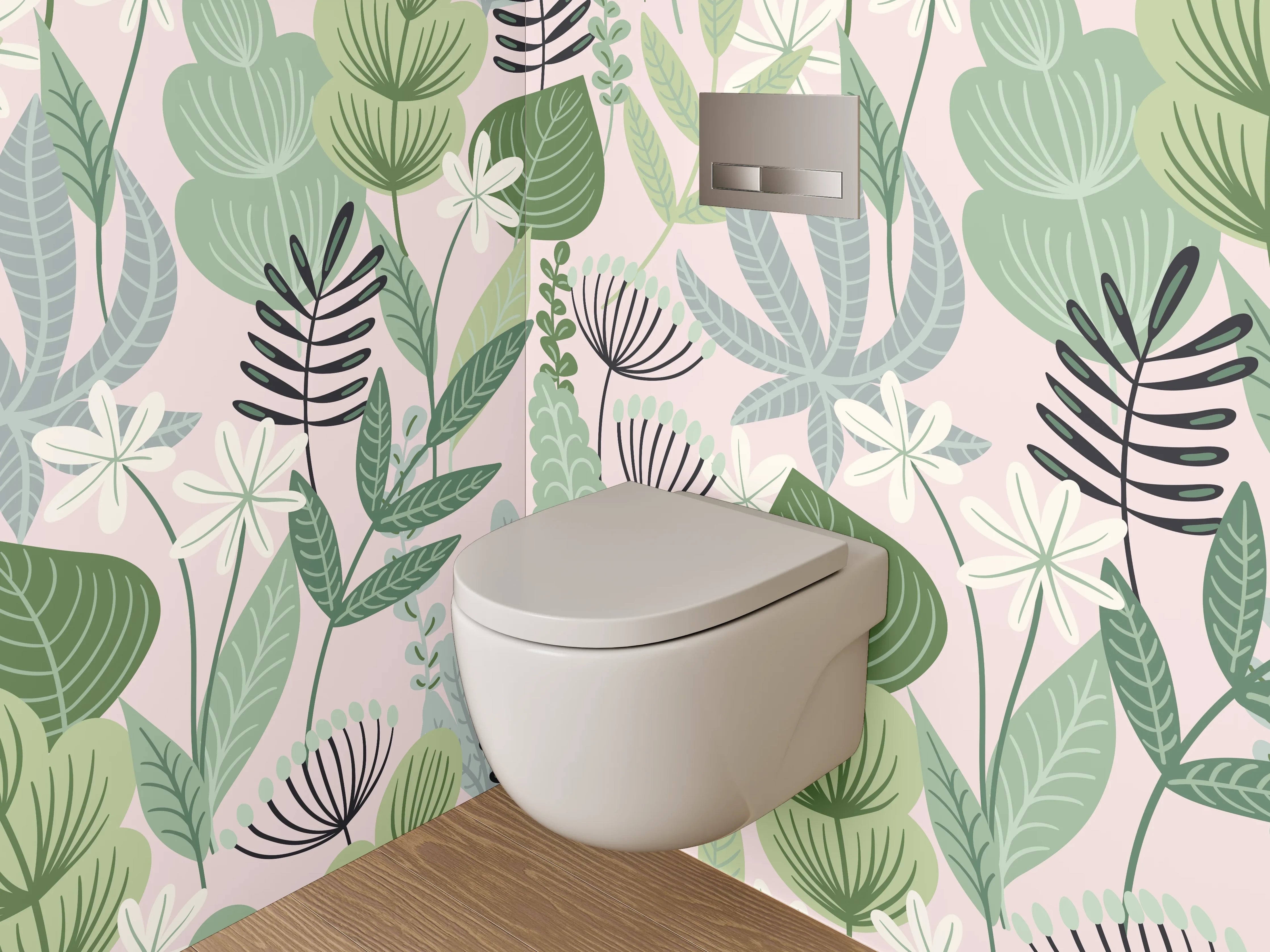 WC-Rückwand - Botanisches Muster Grün Pastell