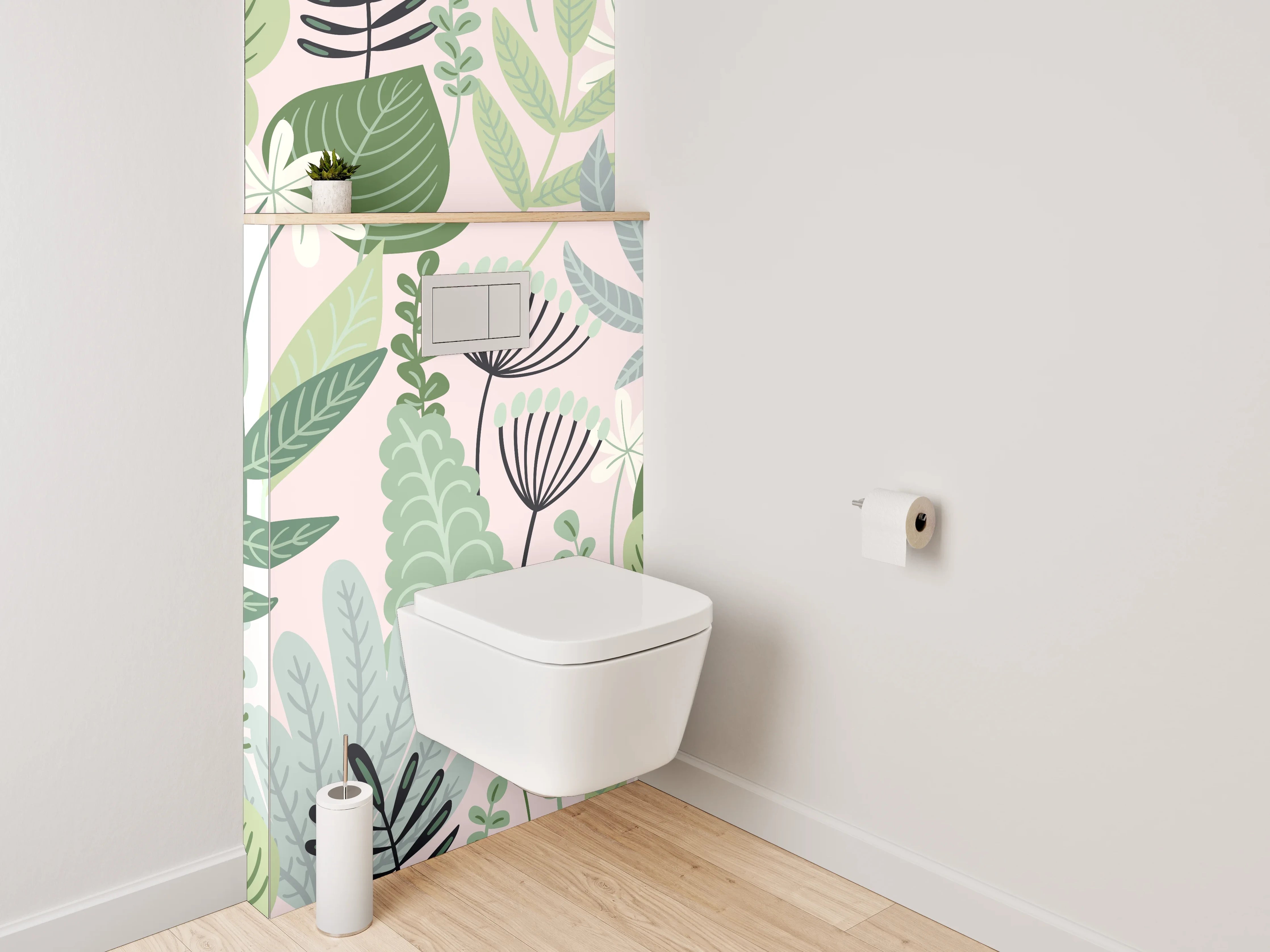WC-Rückwand - Botanisches Muster Grün Pastell