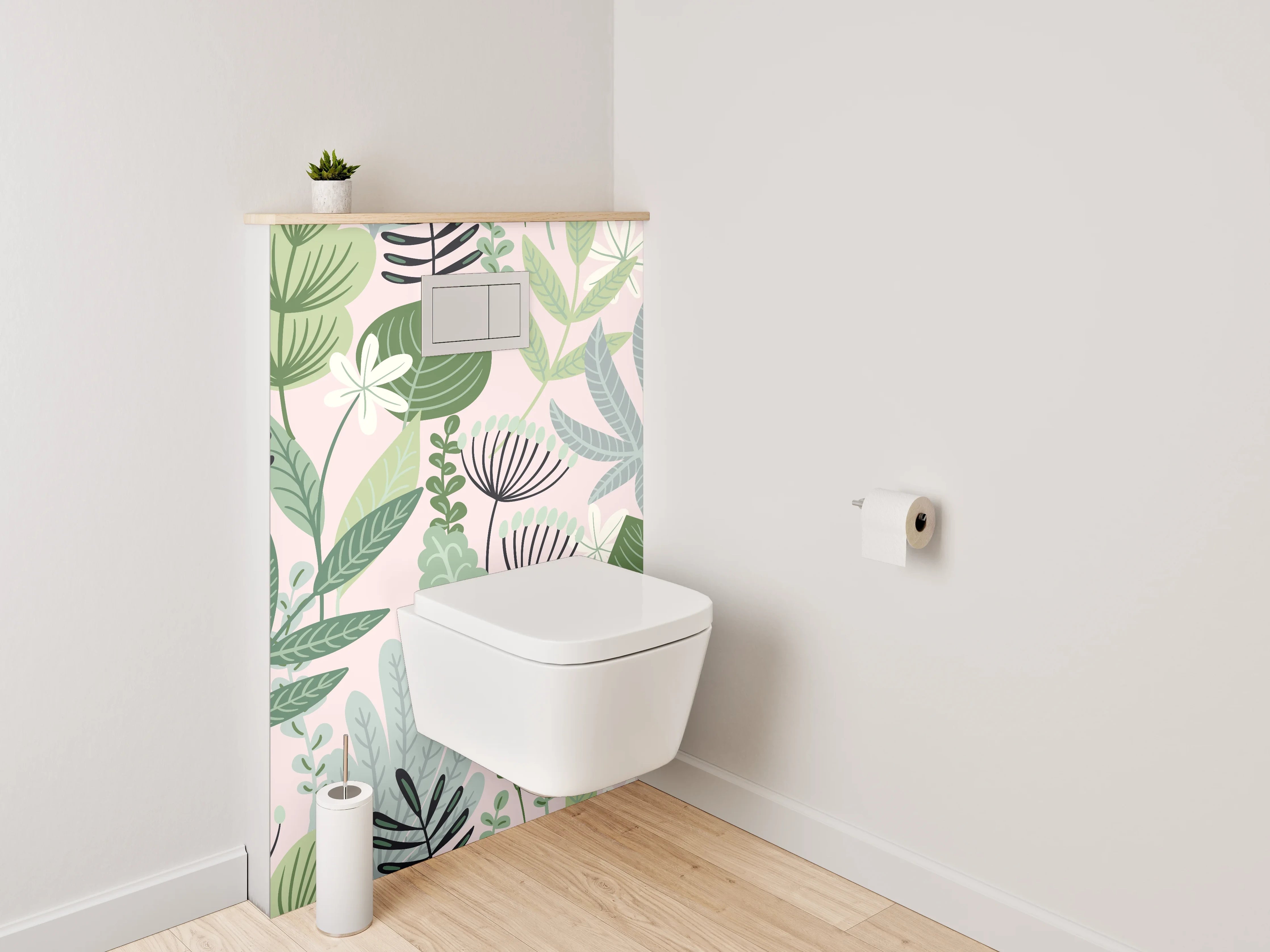 WC-Rückwand - Botanisches Muster Grün Pastell