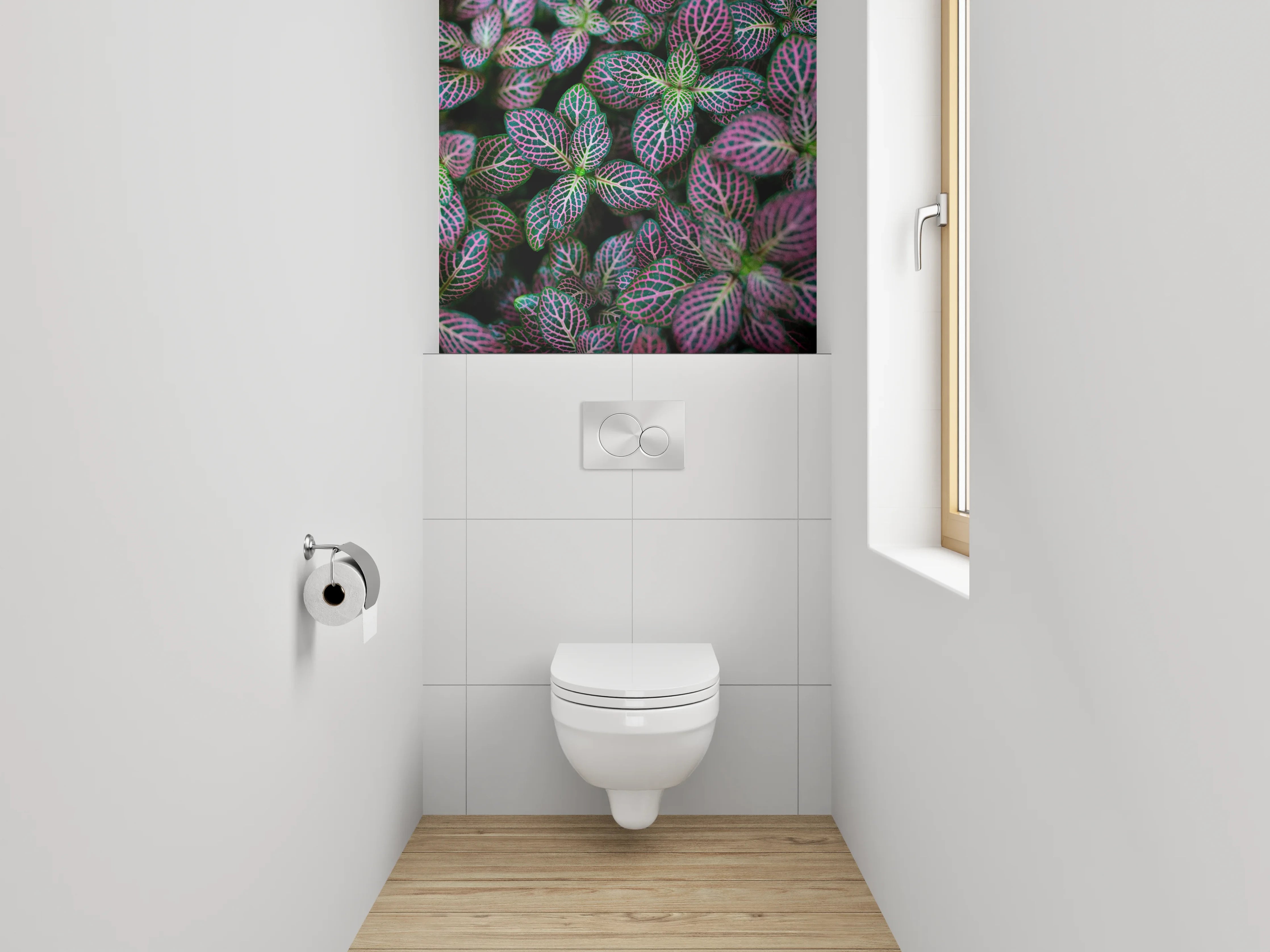 WC-Rückwand - Botanisches Muster in Pink und Grün