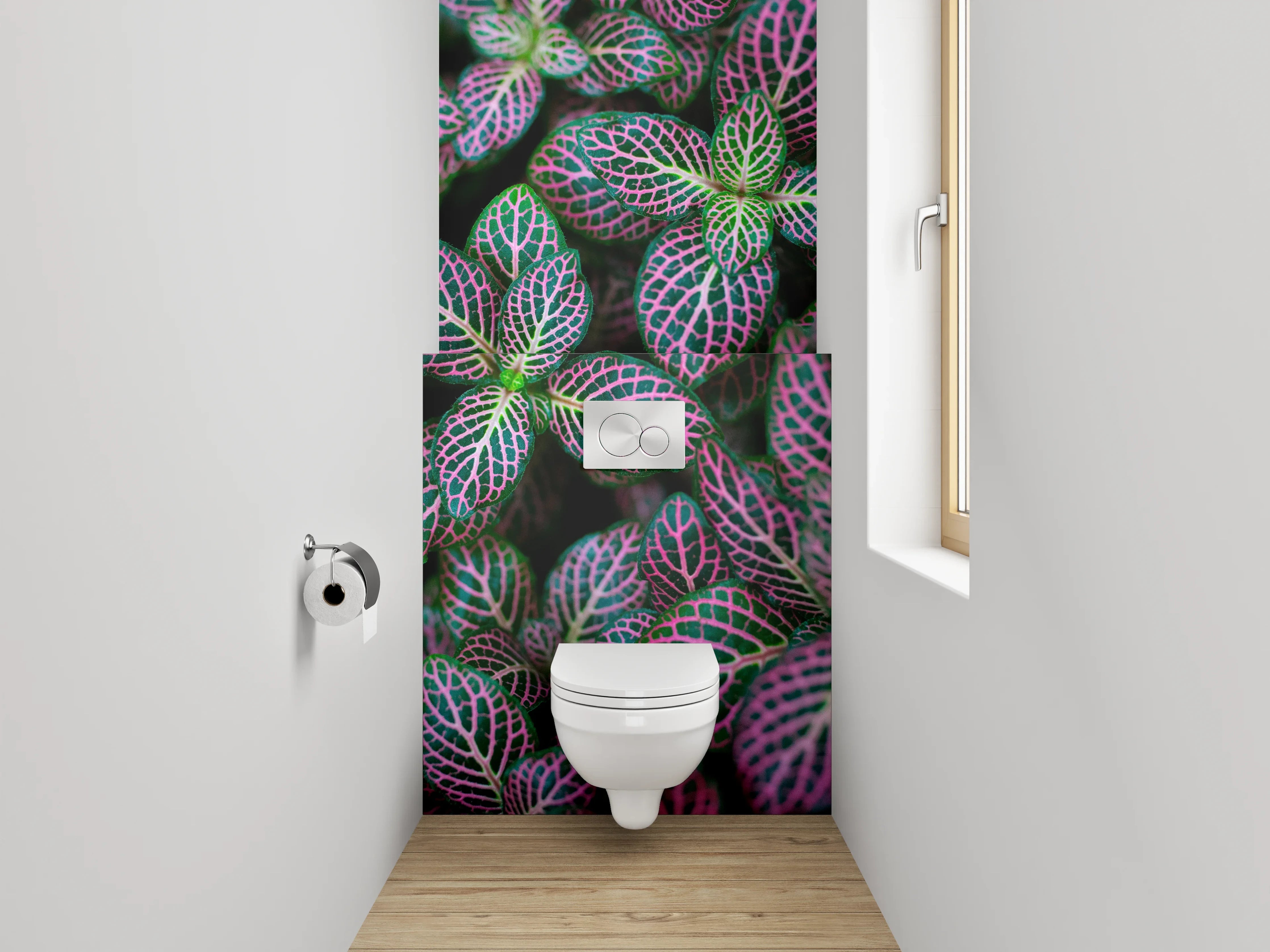 WC-Rückwand - Botanisches Muster in Pink und Grün