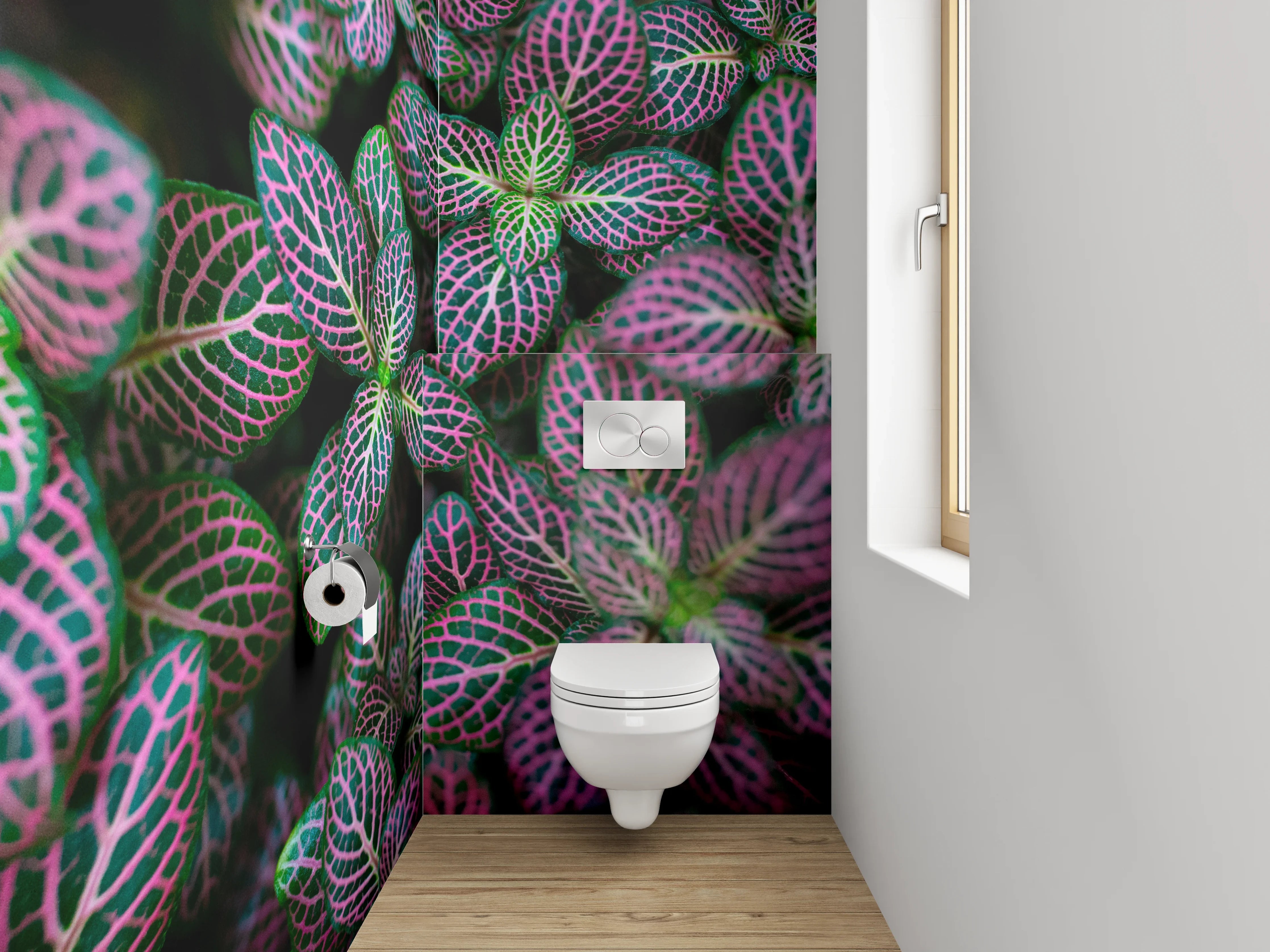WC-Rückwand - Botanisches Muster in Pink und Grün