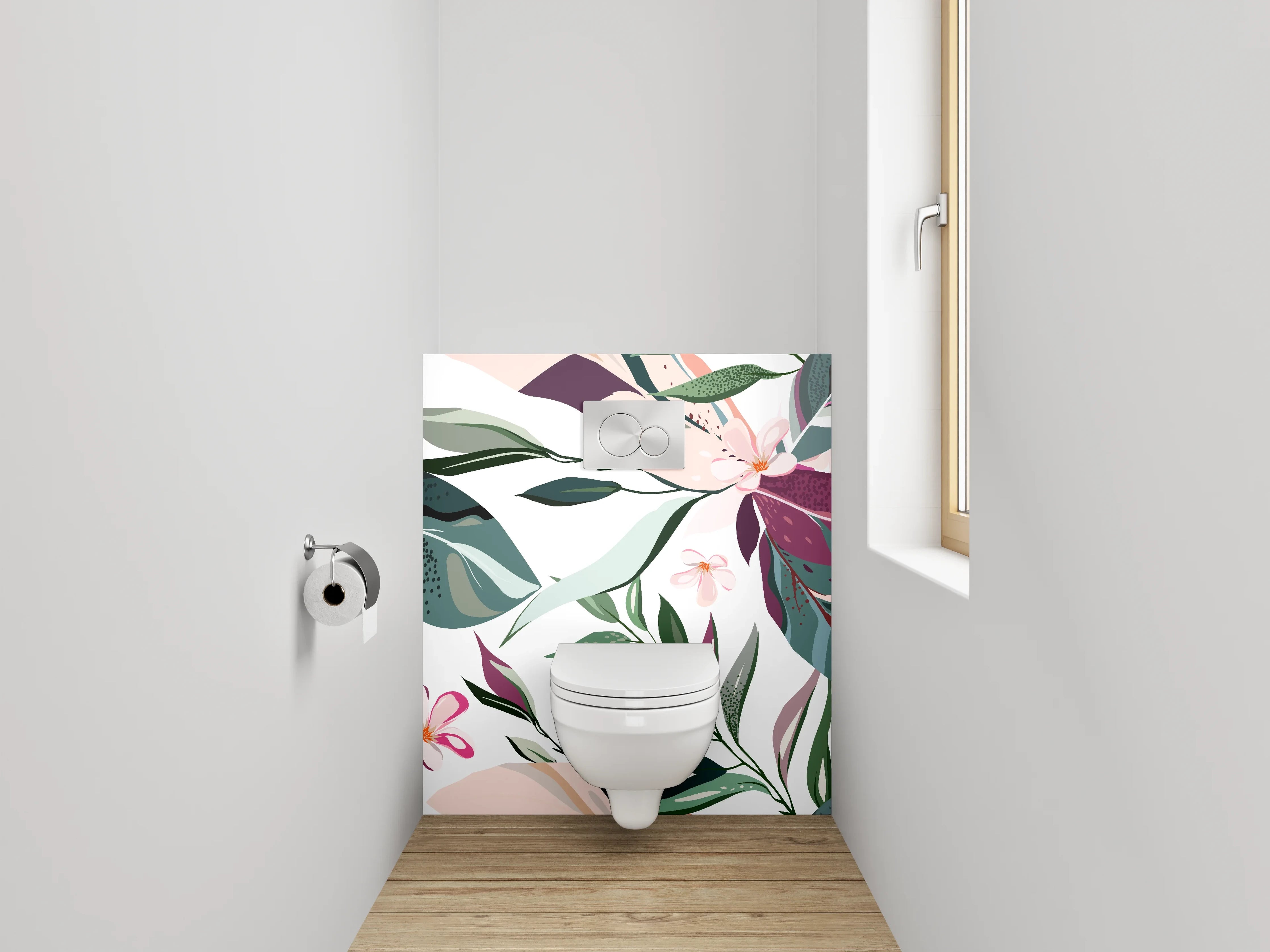 WC-Rückwand - Botanisches Muster in Rosa und Grün