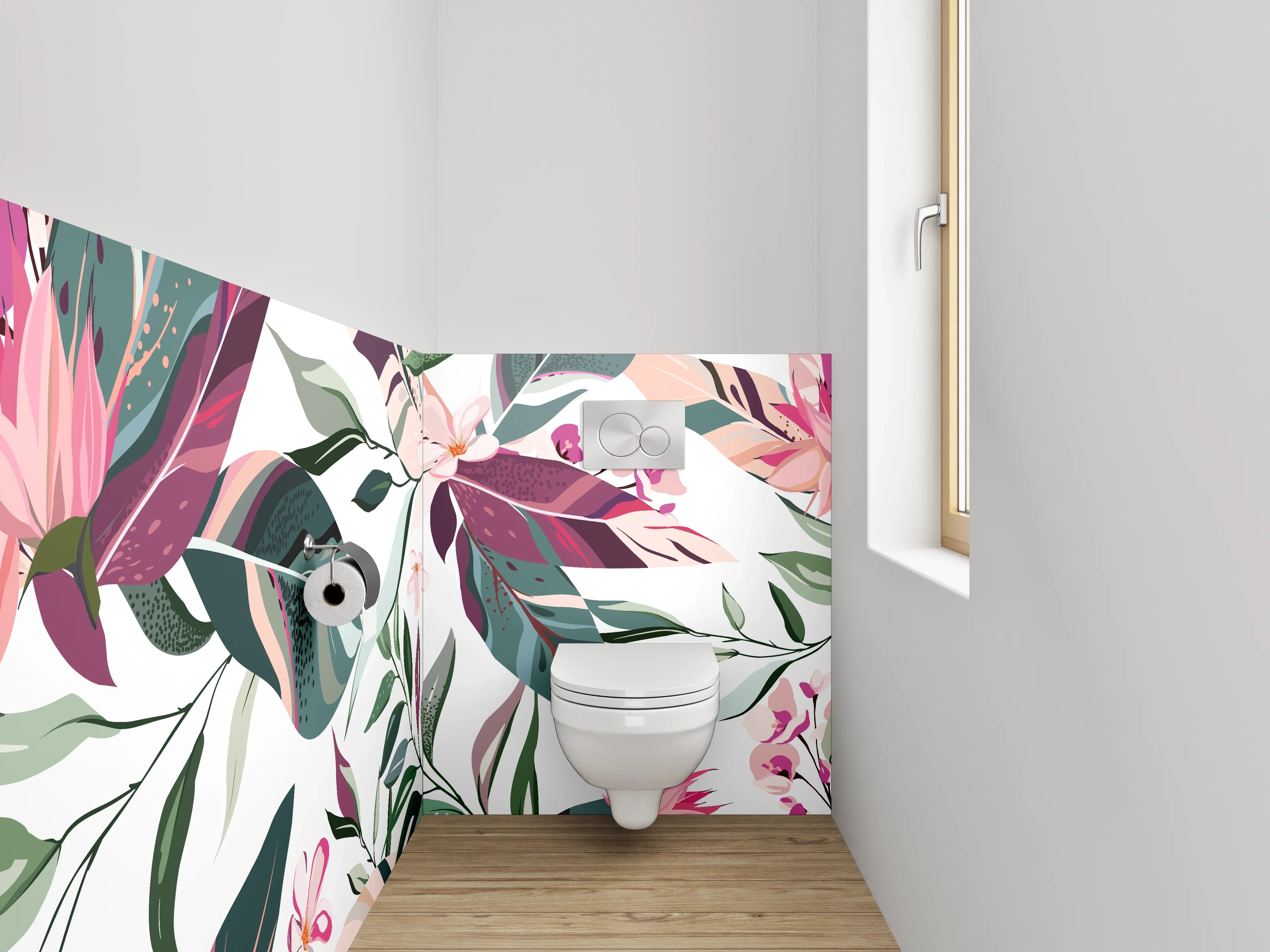 WC-Rückwand - Botanisches Muster in Rosa und Grün
