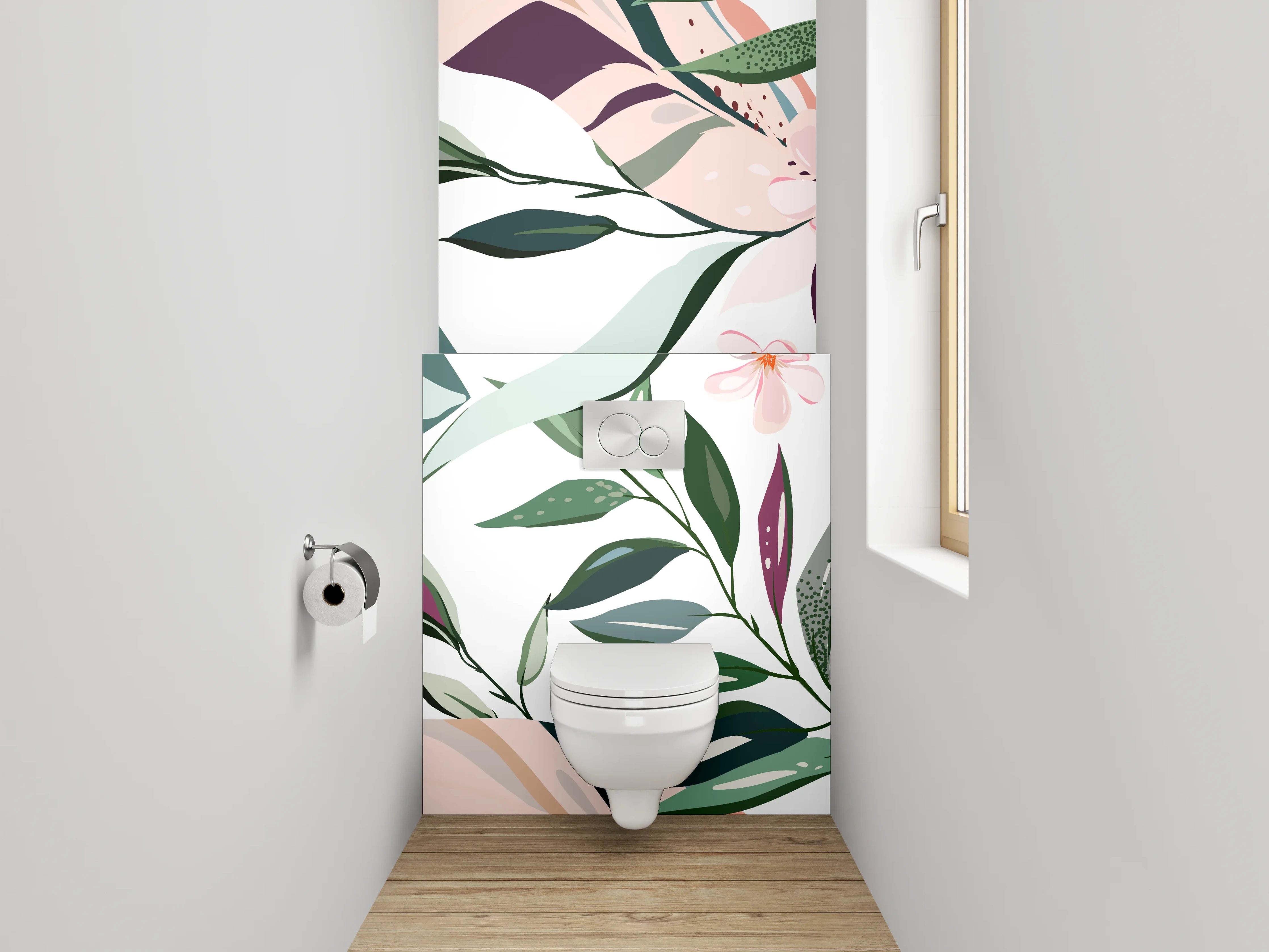 WC-Rückwand - Botanisches Muster in Rosa und Grün